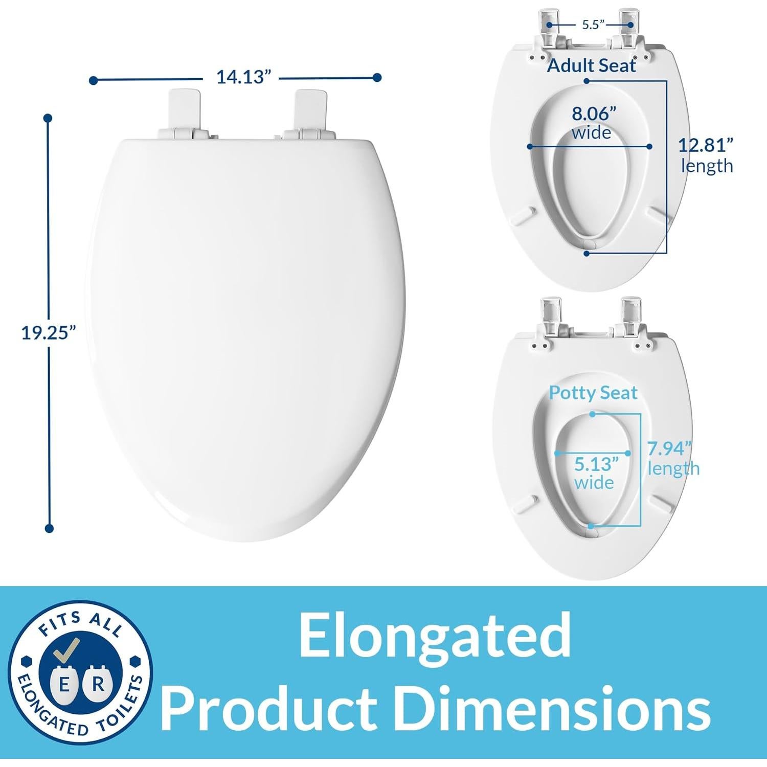 Asiento de Inodoro Mayfair 2-en-1 Blanco Alargado