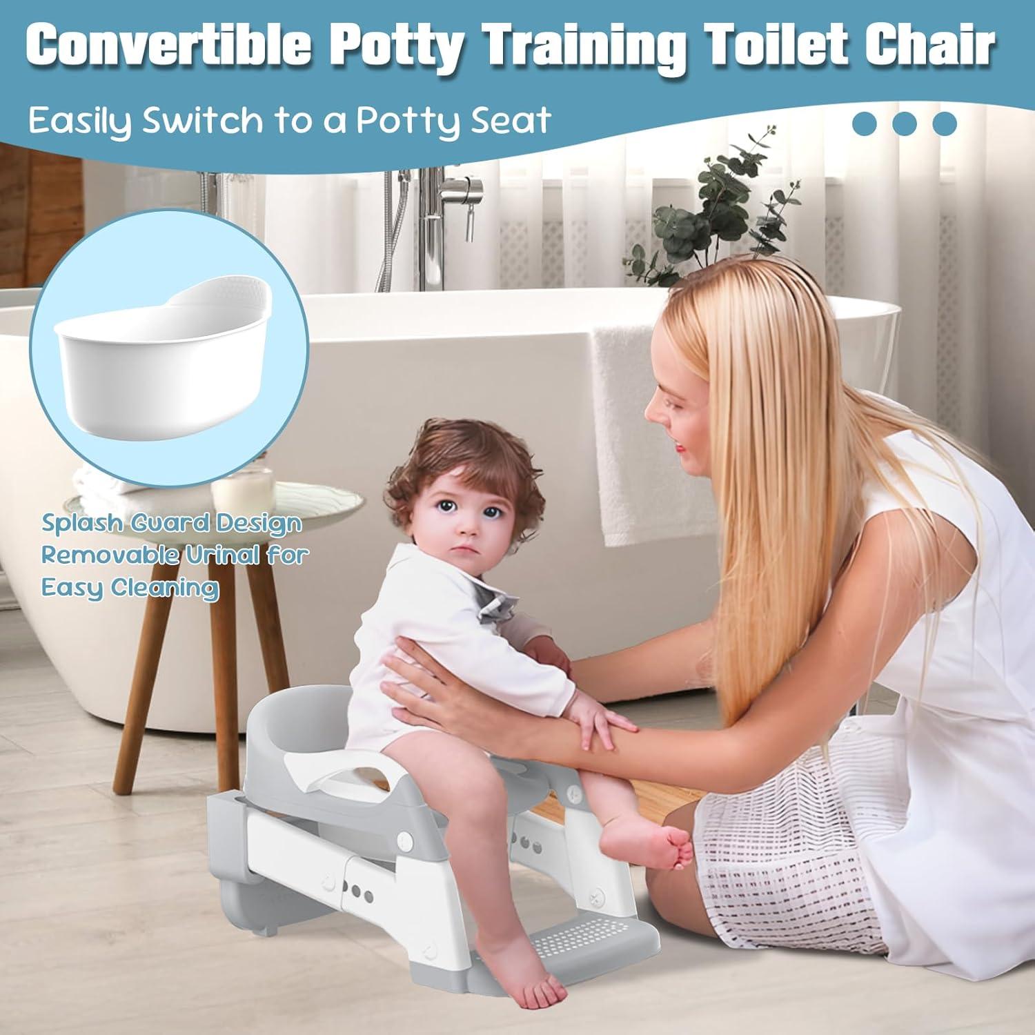 Asiento de Entrenamiento para Baño Niños Gris 3 en 1