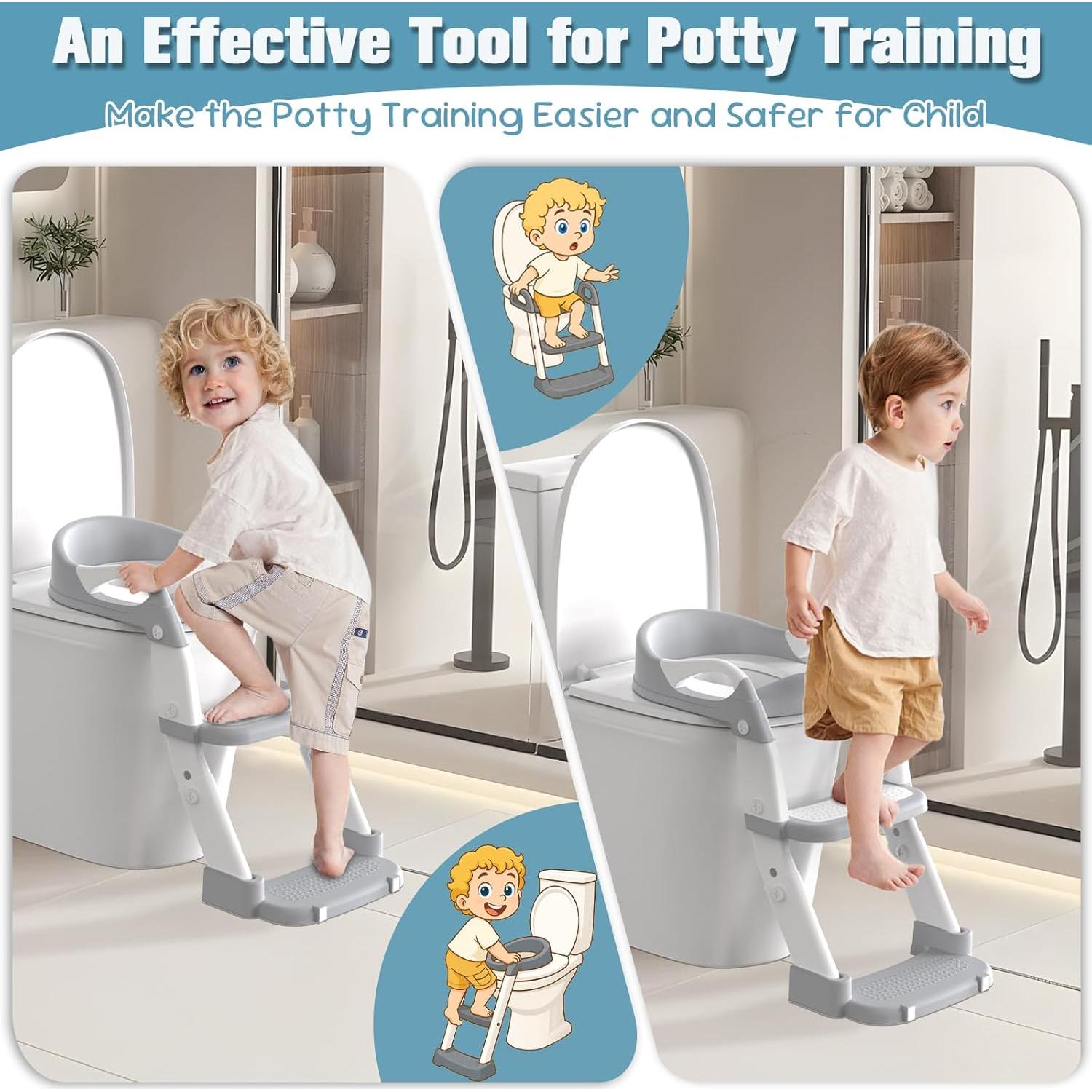 Asiento de Entrenamiento para Baño Niños Gris 3 en 1