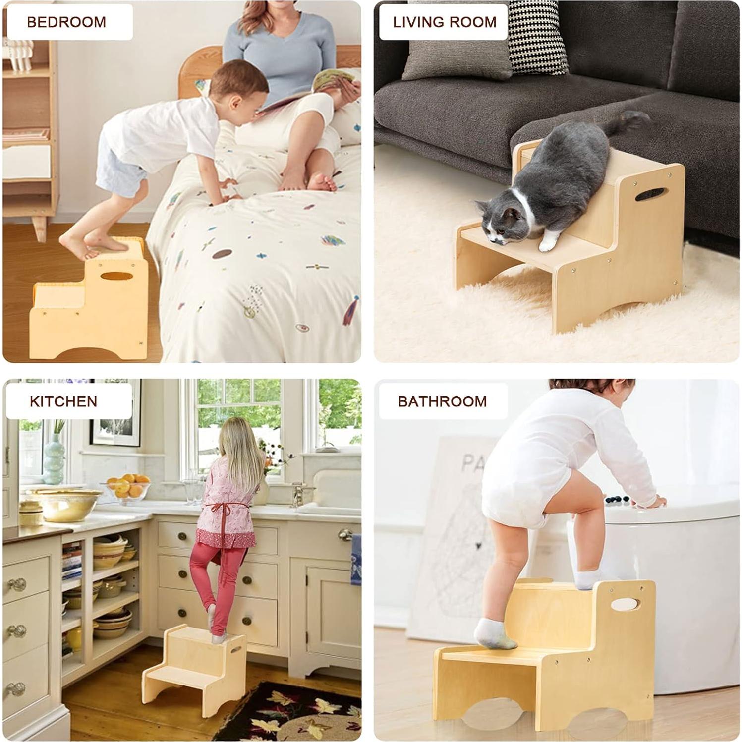 Taburete de Madera WOOD CITY para Niños 2 Escalones Beige