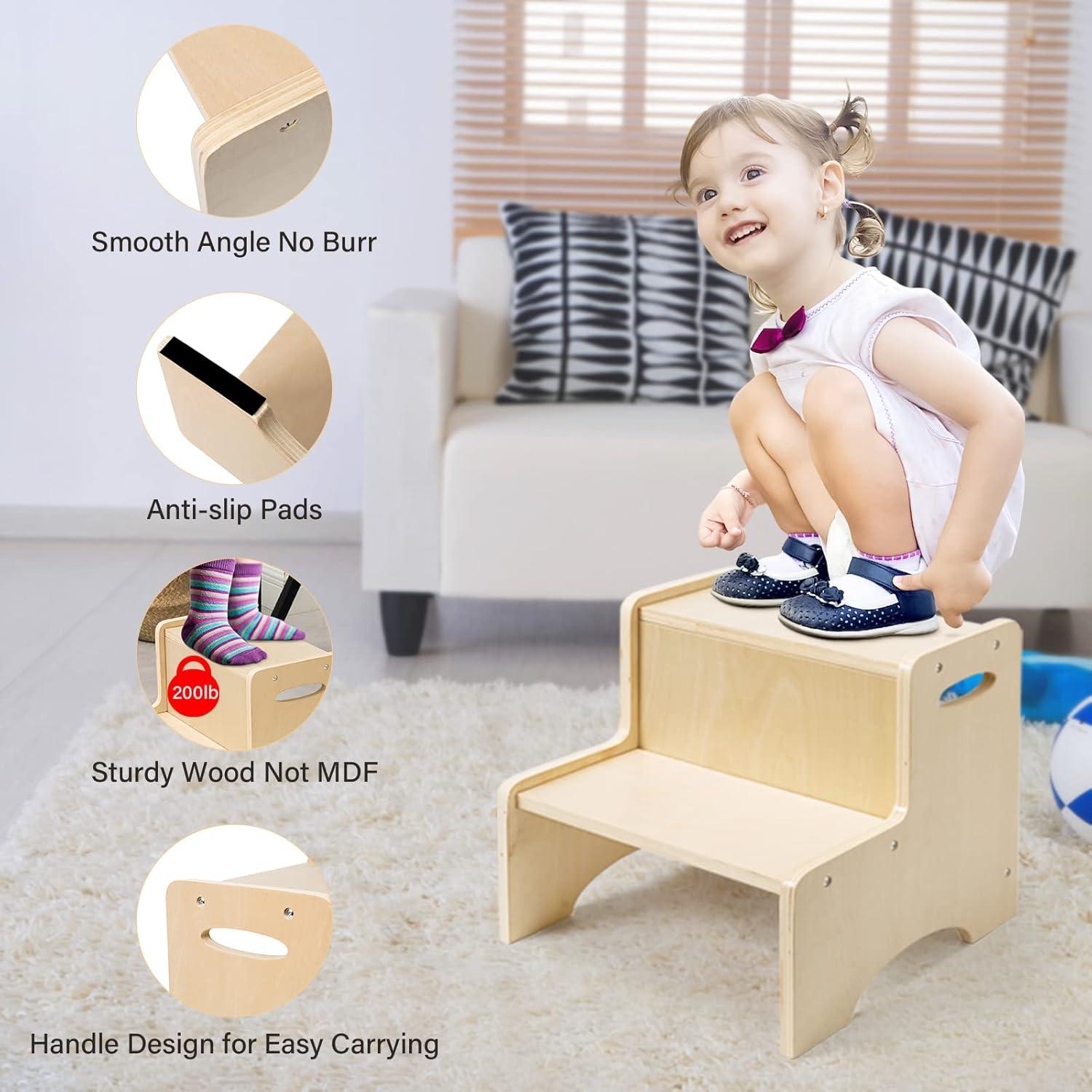 Taburete de Madera WOOD CITY para Niños 2 Escalones Beige