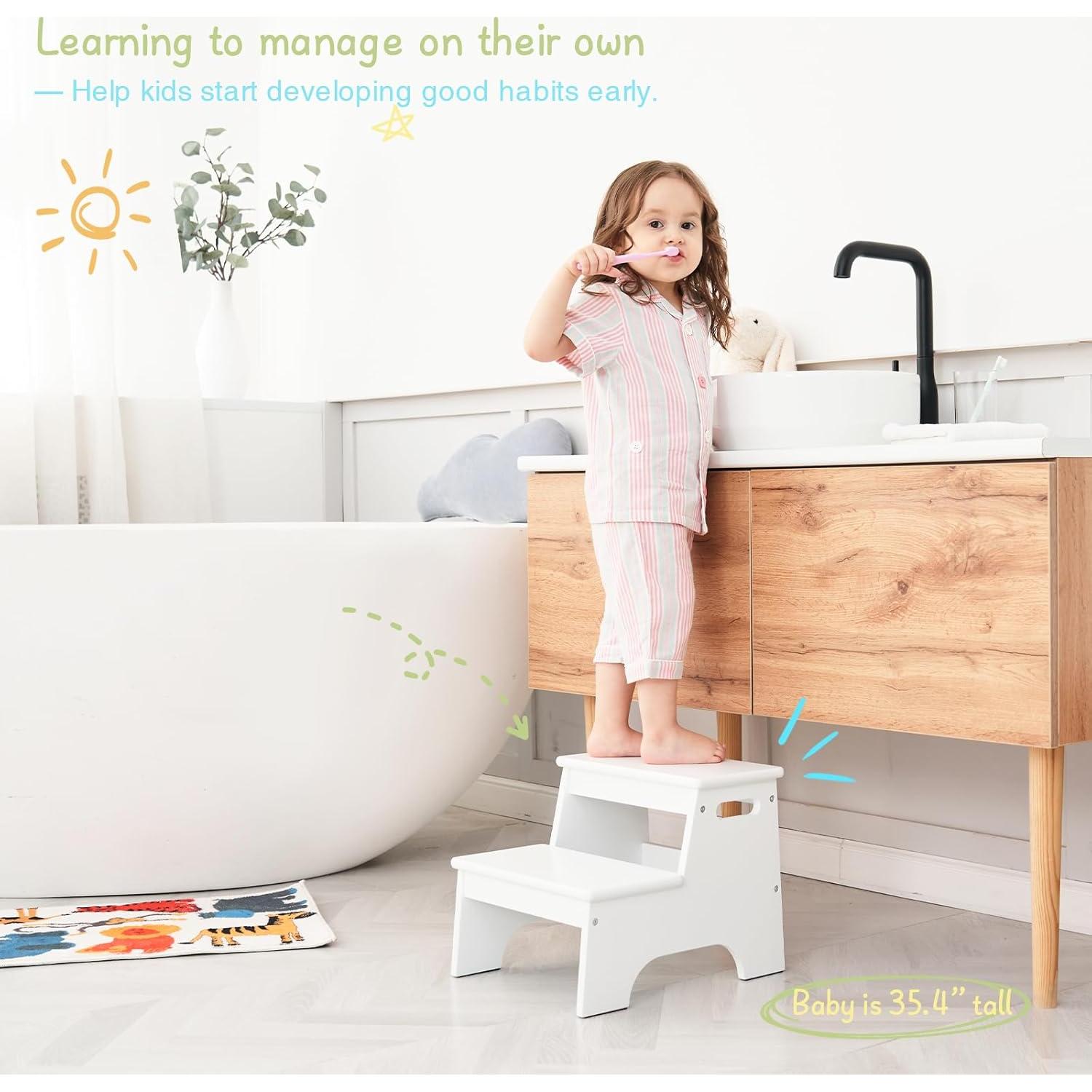 Escalón de Madera Forbena Blanco para Niños 2 Niveles