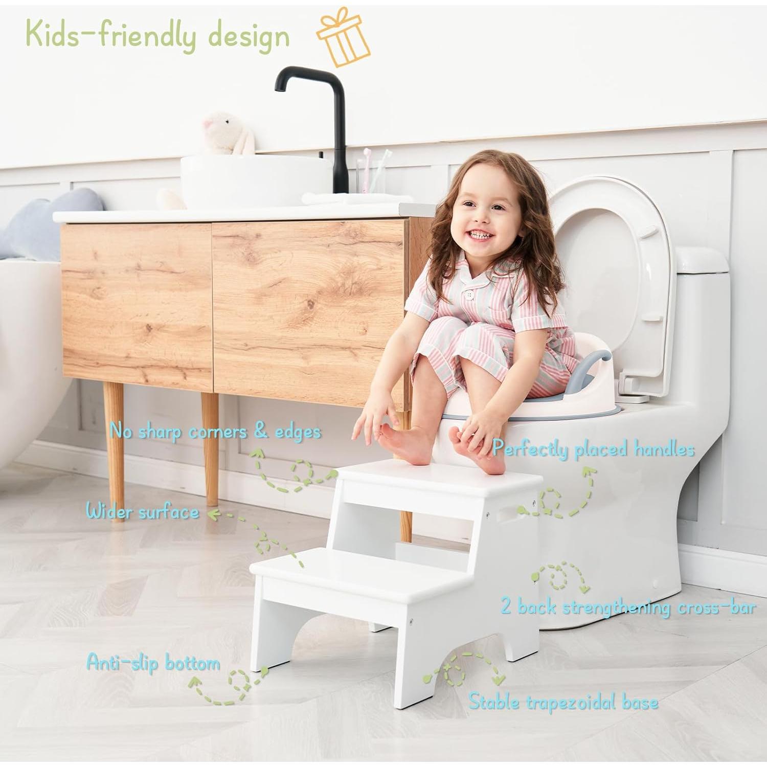 Escalón de Madera Forbena Blanco para Niños 2 Niveles