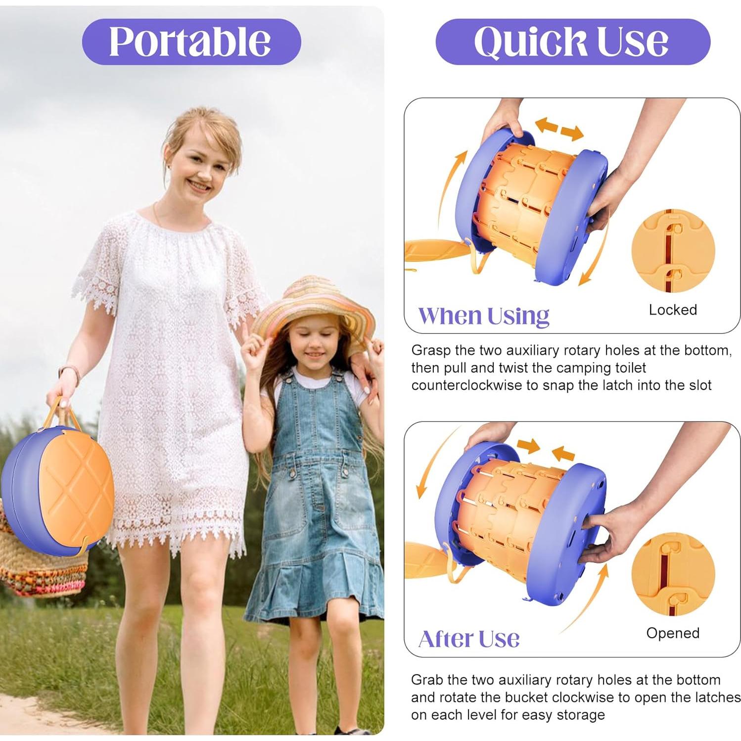 Inodoro Portátil Camping Inmorven Ajustable 10.5" Amarillo/Púrpura