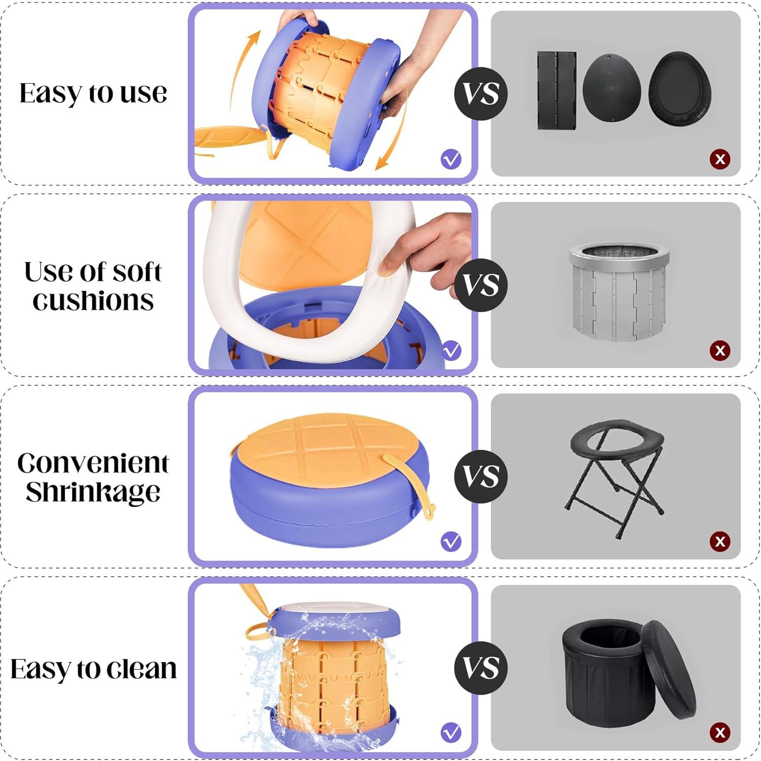 Inodoro Portátil Camping Inmorven Ajustable 10.5" Amarillo/Púrpura