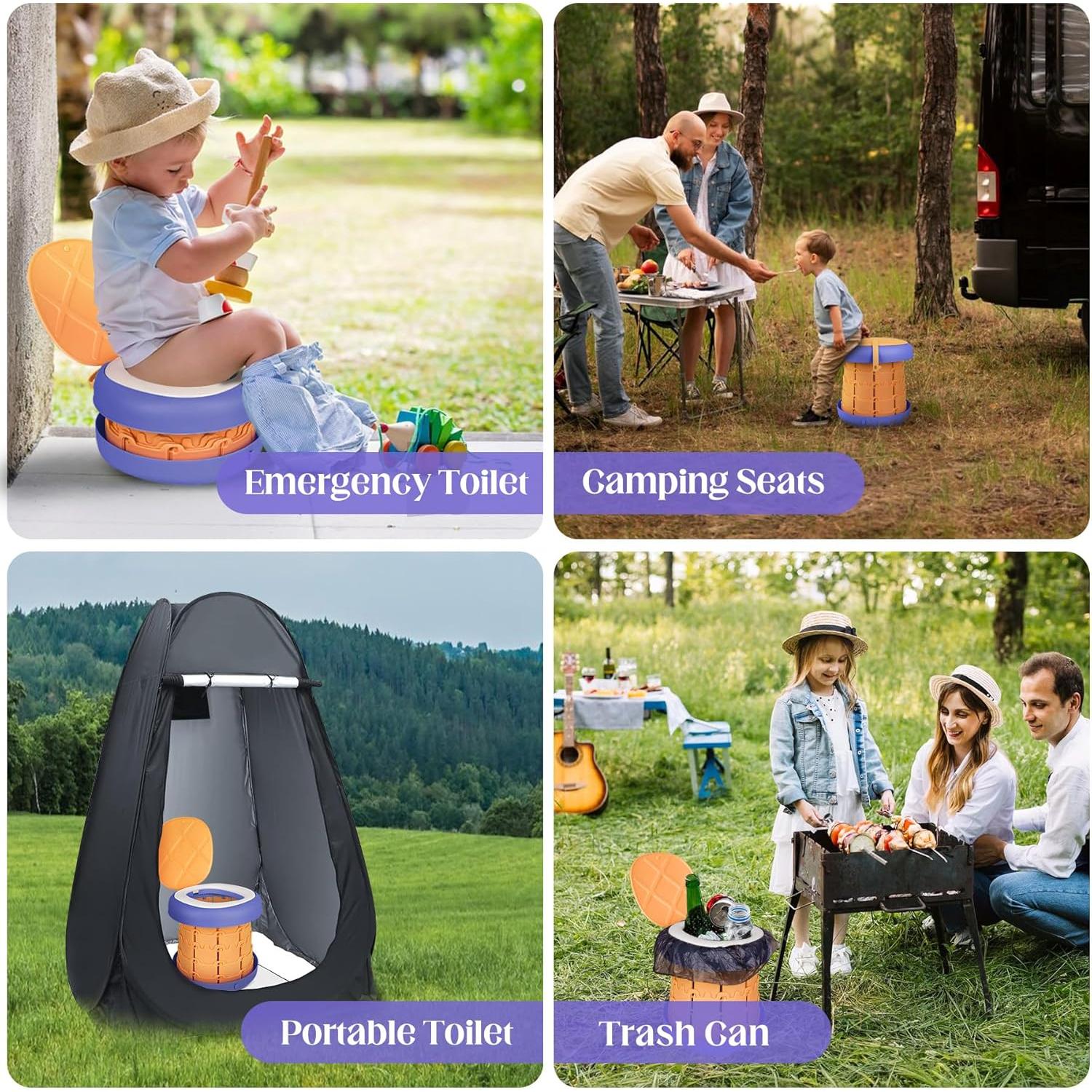 Inodoro Portátil Camping Inmorven Ajustable 10.5" Amarillo/Púrpura