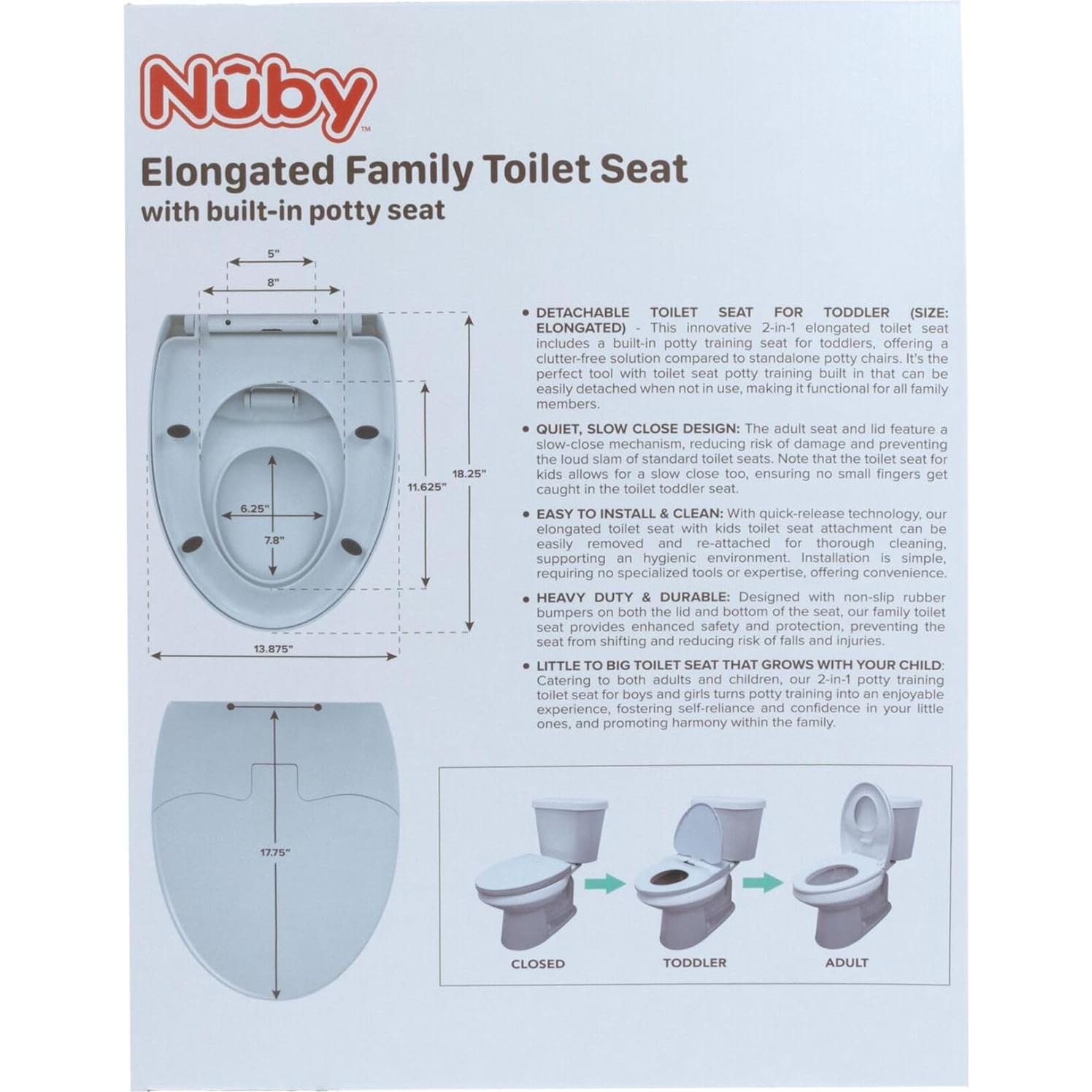 Asiento de Inodoro Familiar Nuby Alargado Blanco - Entrenamiento