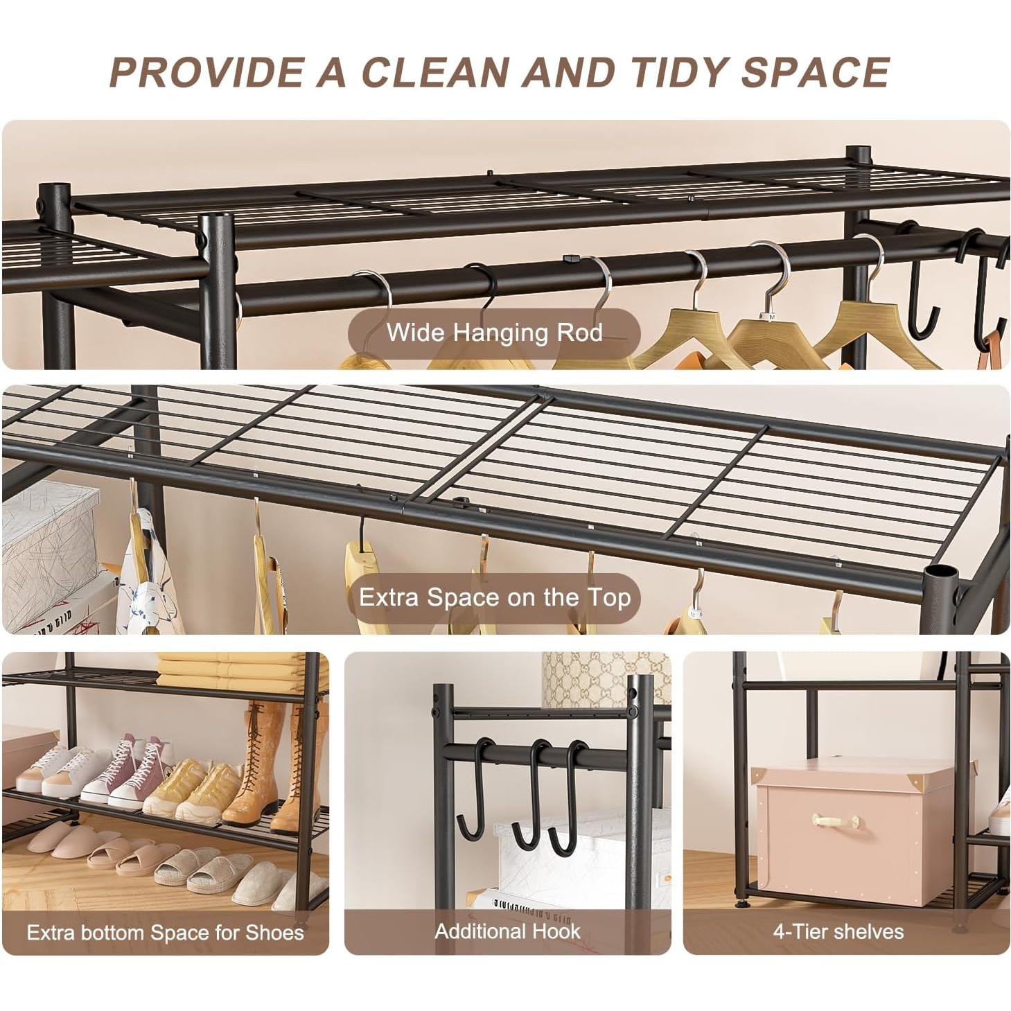 Perchero portátil Neprock con 4 estantes, Negro, 121x30x162 cm