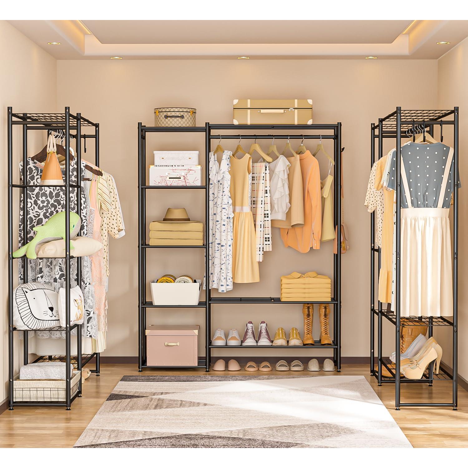 Perchero portátil Neprock con 4 estantes, Negro, 121x30x162 cm