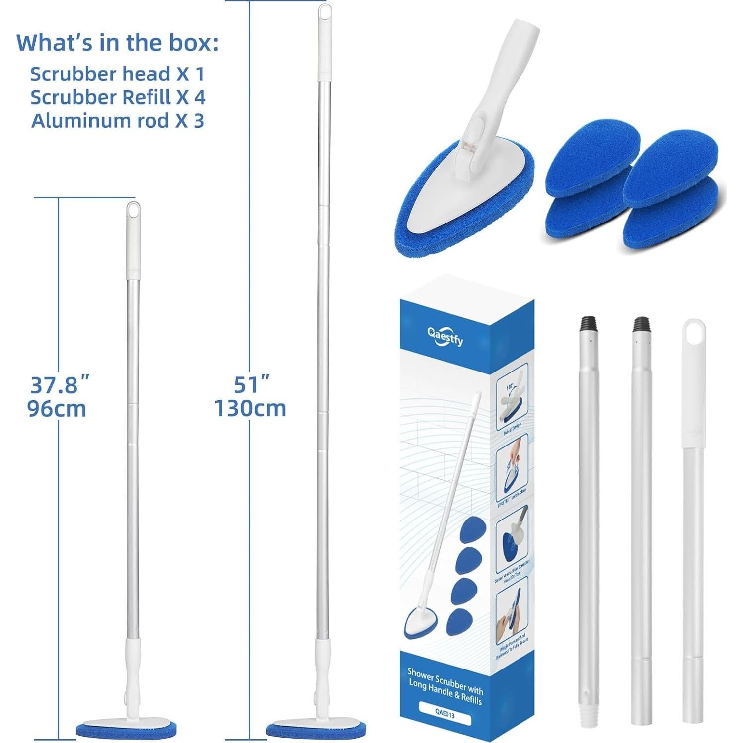 Cepillo de limpieza con mango largo Qaestfy 130 cm 5 almohadillas