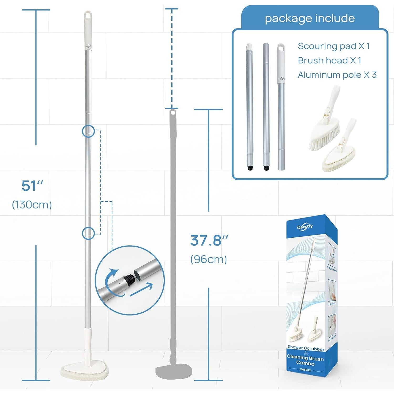 Cepillo Limpiador de Ducha Qaestfy 129,54 cm Mango Ajustable