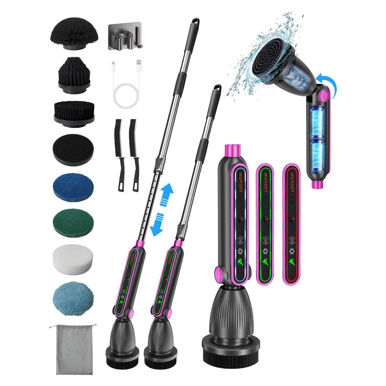 Cepillo de limpieza eléctrico TECFUN 16 en 1 con LED - Gris