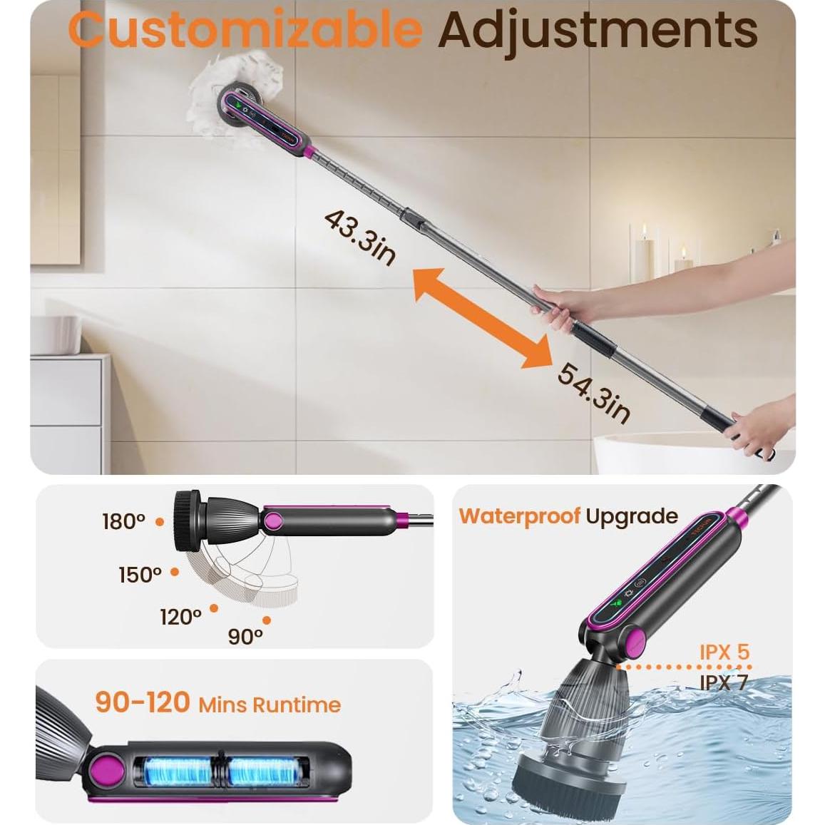 Cepillo de limpieza eléctrico TECFUN 16 en 1 con LED - Gris