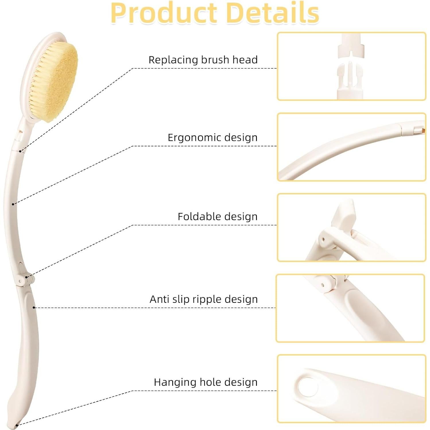 Cepillo de Ducha LFJ 48 cm con Mango Largo y 3 Accesorios