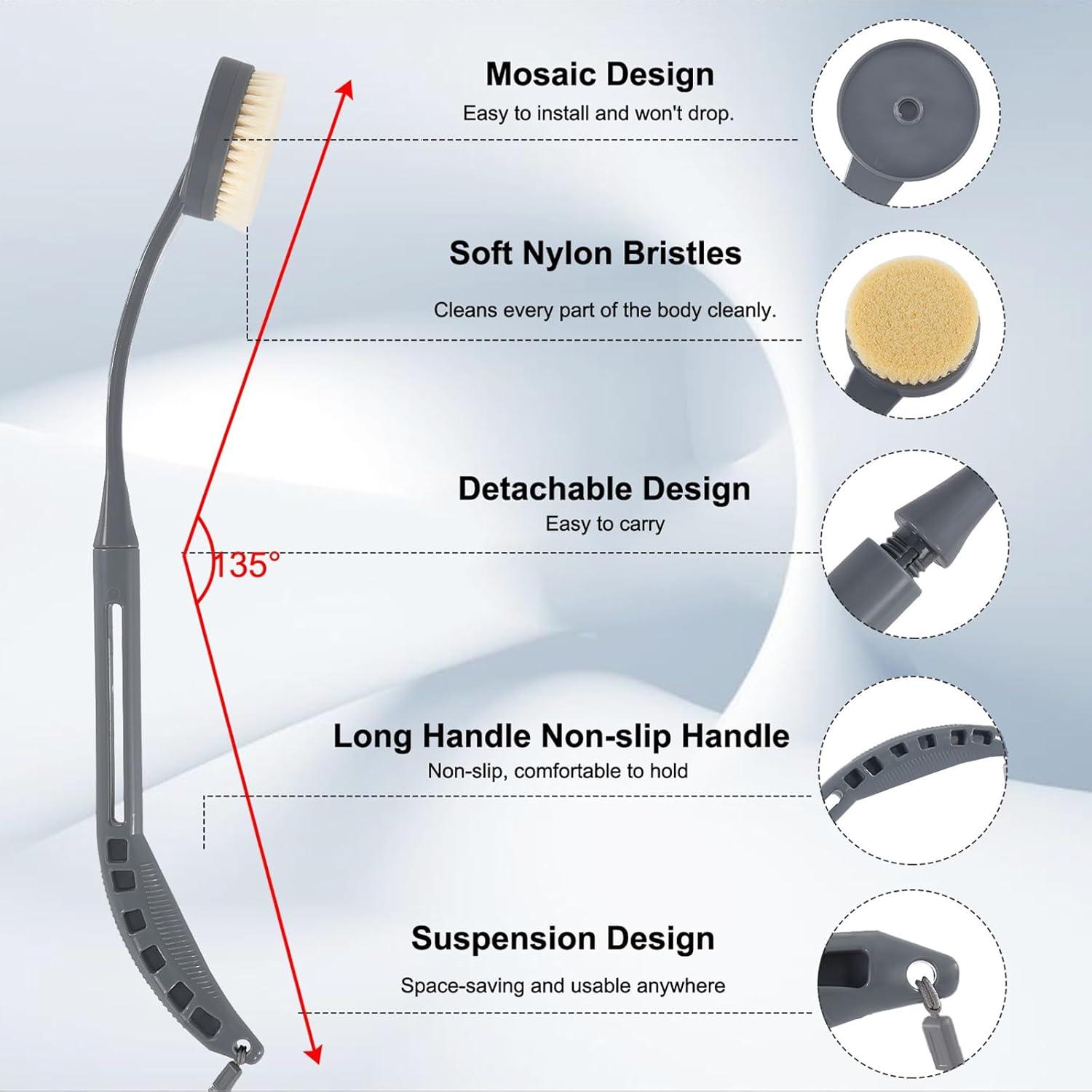 Esponja de Ducha con Mango Largo Gobiteli 52 cm Gris