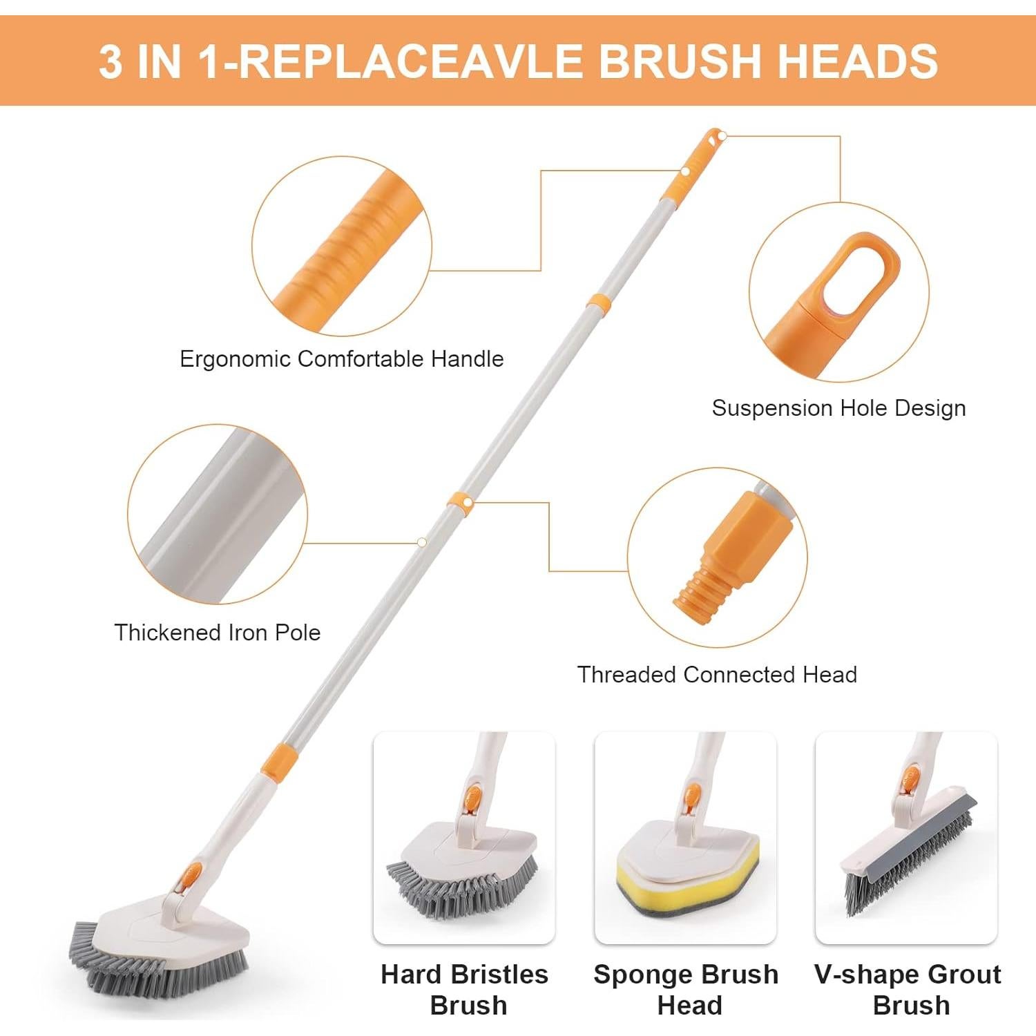 Cepillo de limpieza 3 en 1 FUUNSOO con mango largo y cerdas rígidas