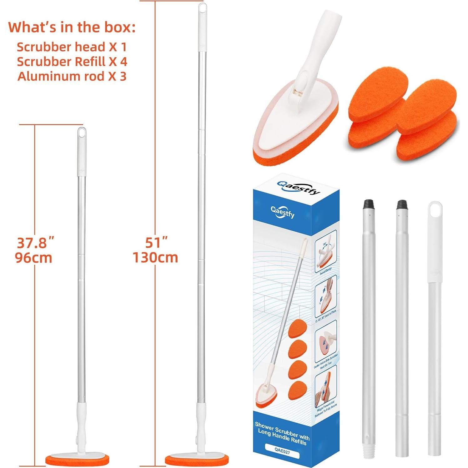 Cepillo de Baño Qaestfy con Mango Largo 129,54 cm y 5 Almohadillas
