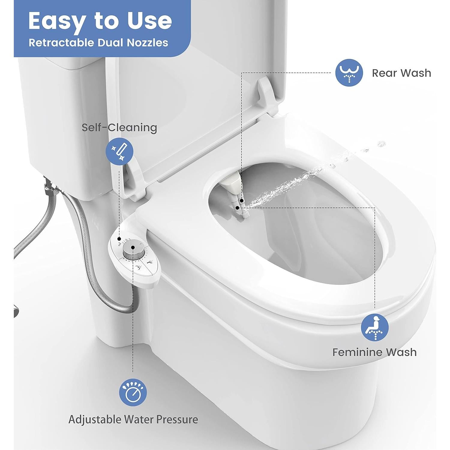 Bidet Aresmata Ultra Delgado para Inodoro - Doble Boquilla