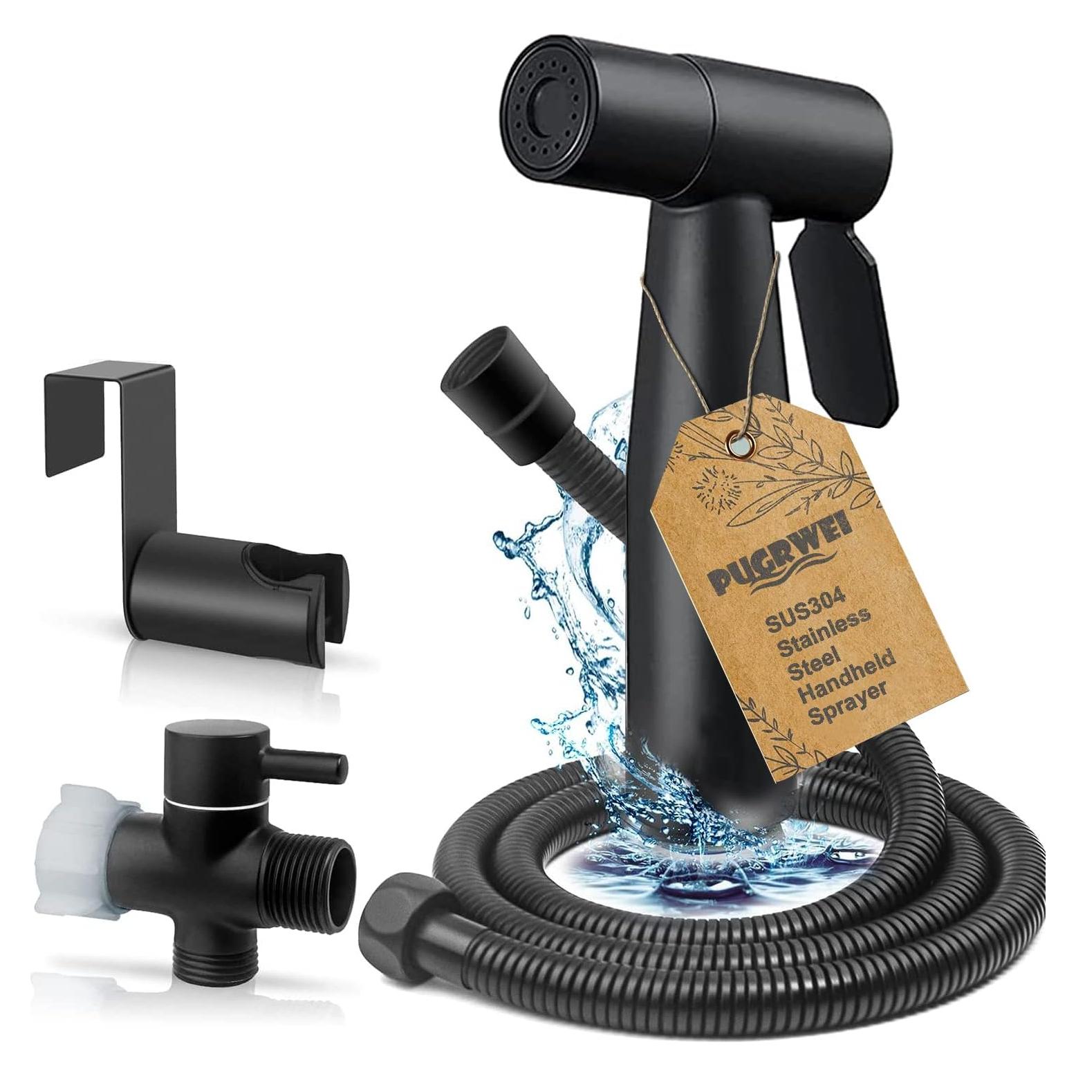 Rociador de Bidet Pugrwei Negro Mate con Manguera 119 cm