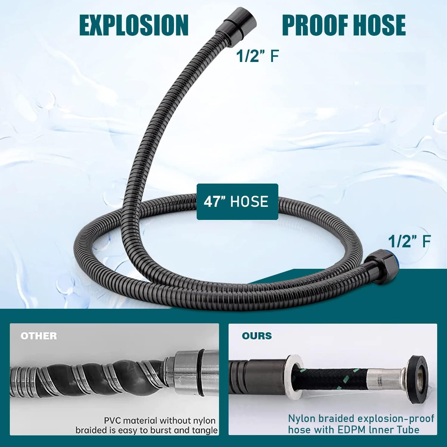 Rociador de Bidet Pugrwei Negro Mate con Manguera 119 cm