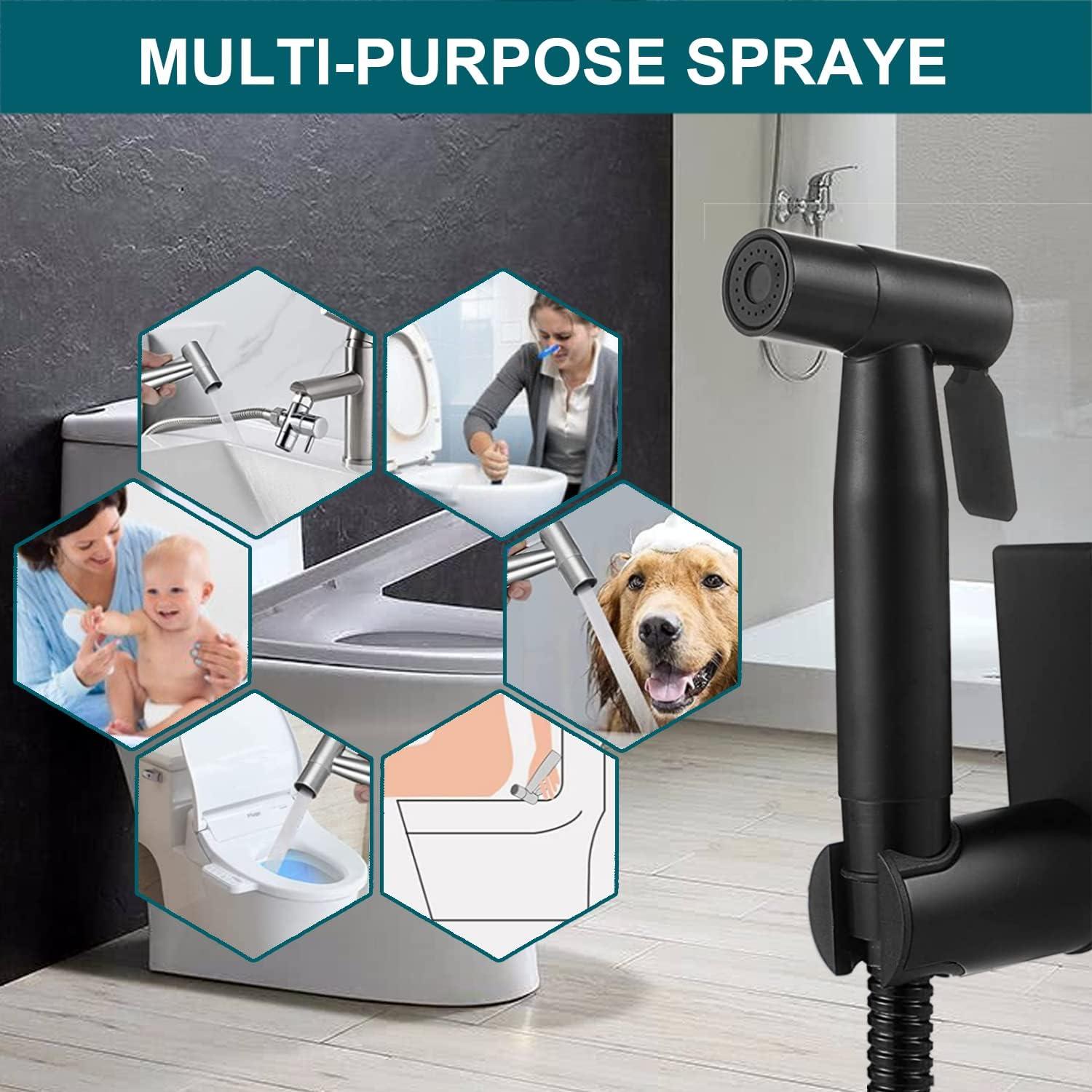 Rociador de Bidet Pugrwei Negro Mate con Manguera 119 cm