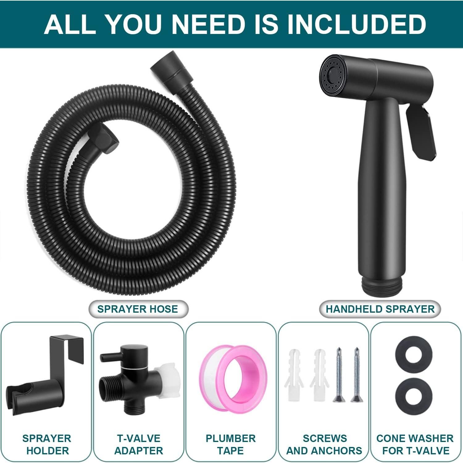 Rociador de Bidet Pugrwei Negro Mate con Manguera 119 cm