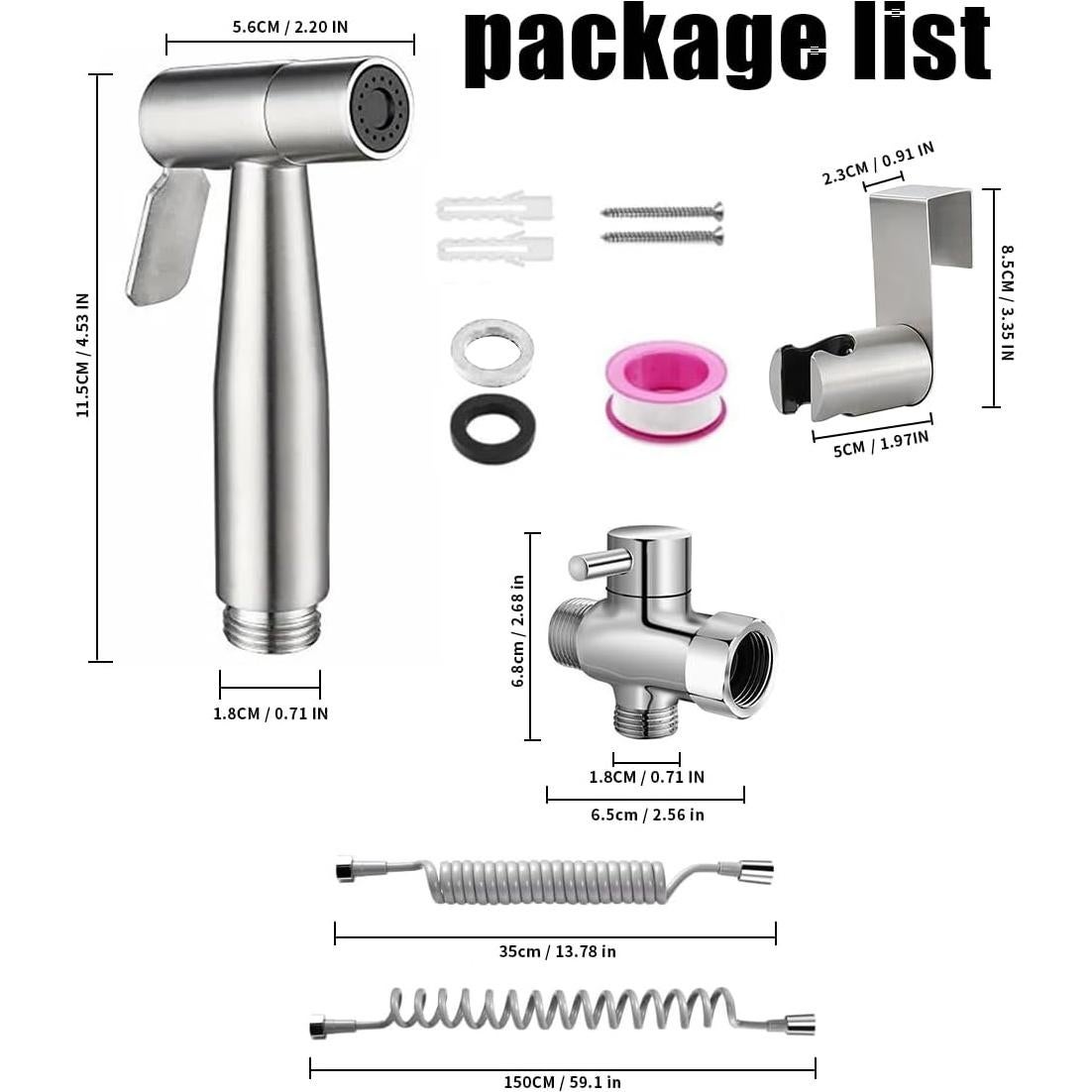 Rociador de Bidet de Mano MUMENG Acero Inoxidable Ajustable