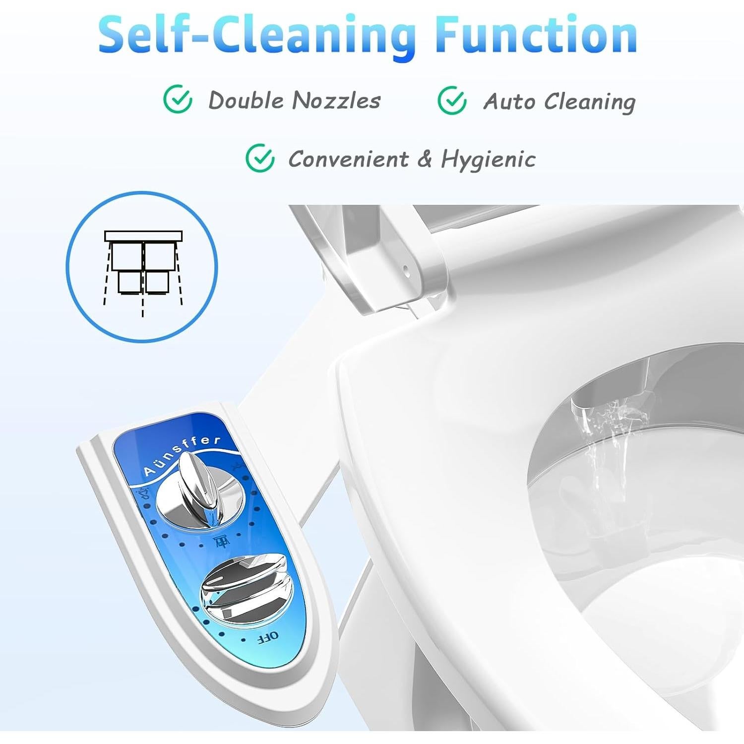 Accesorio de Bidet Aünsffer para Inodoro Azul, Doble Boquilla