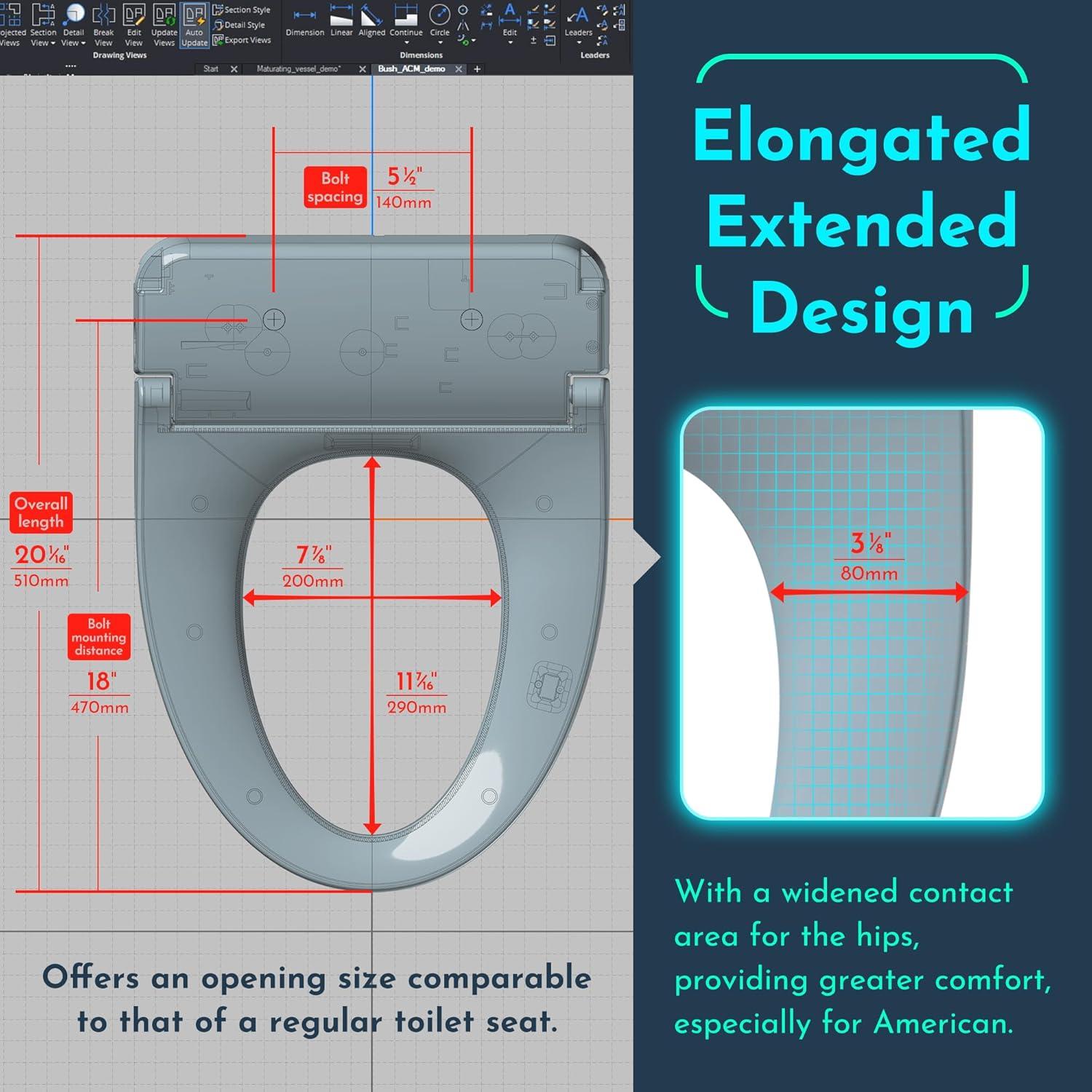 Asiento de Inodoro Bidet Eléctrico Hilarily Alargado Calefaccionado