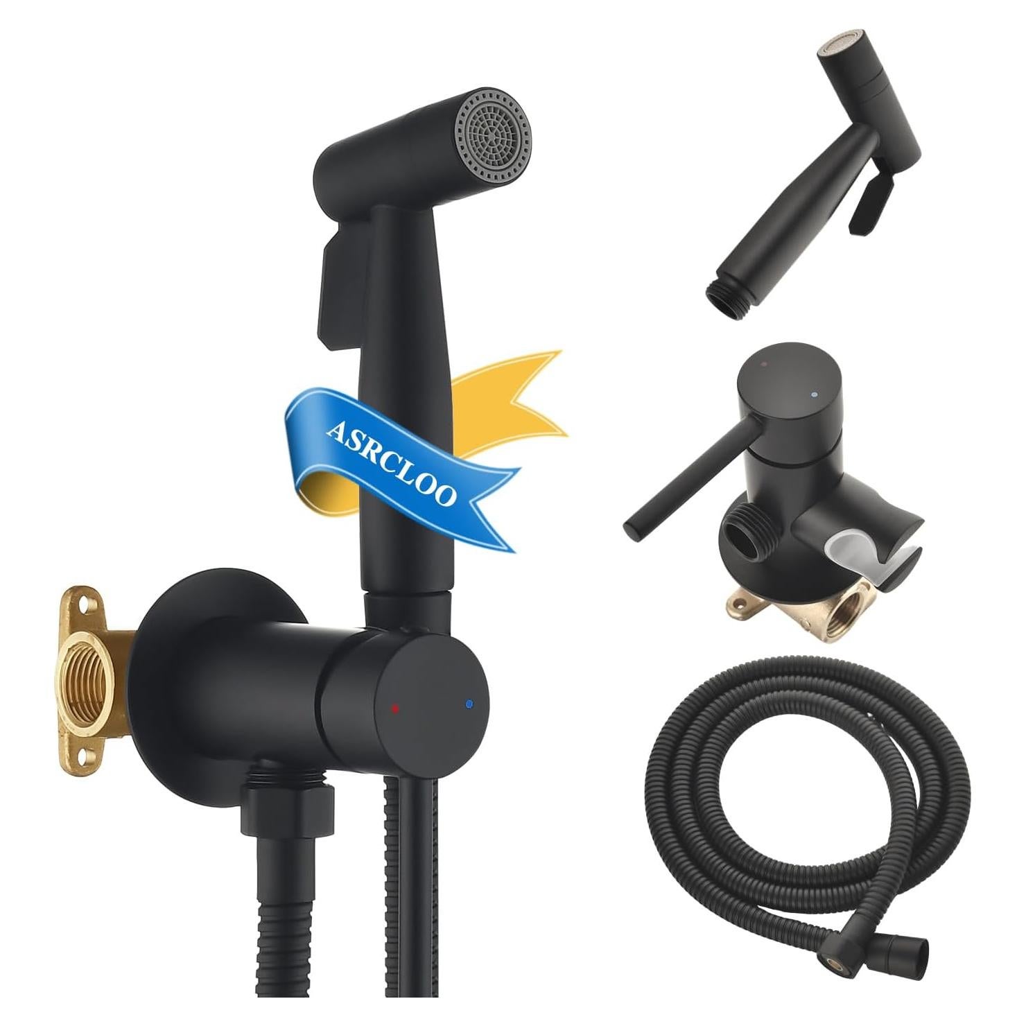 Rociador de Bidet de Mano ASRCLOO Negro con Agua Caliente y Fría