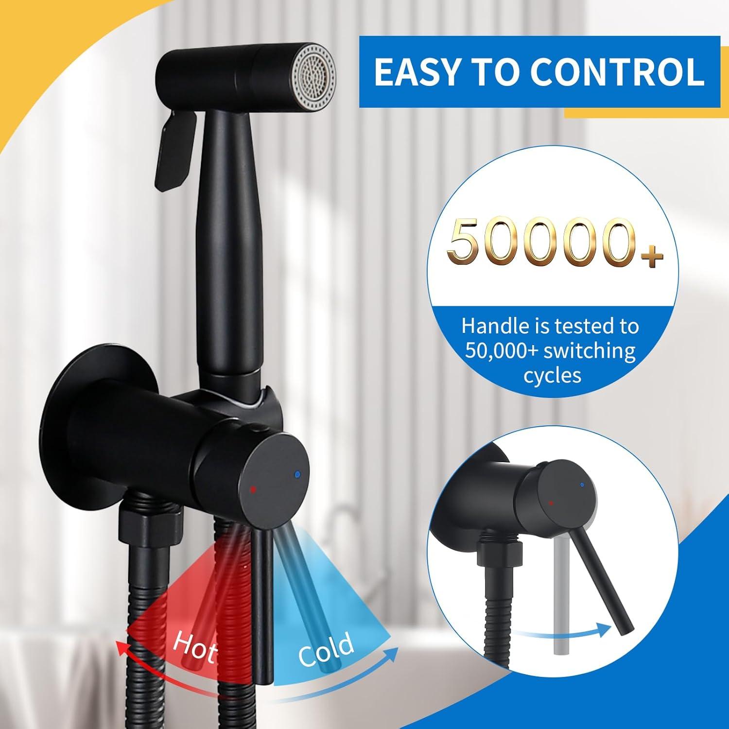 Rociador de Bidet de Mano ASRCLOO Negro con Agua Caliente y Fría