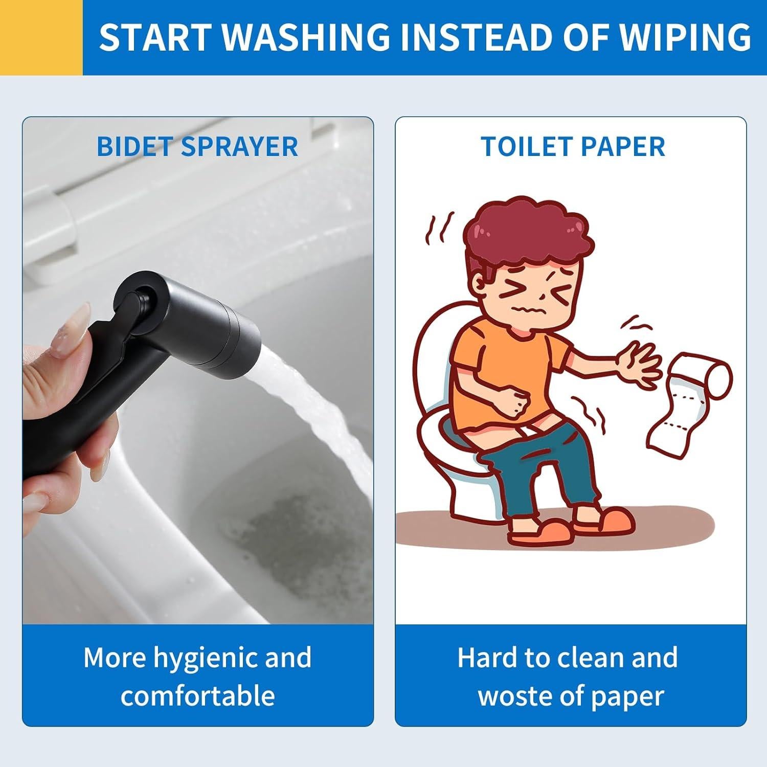 Rociador de Bidet de Mano ASRCLOO Negro con Agua Caliente y Fría