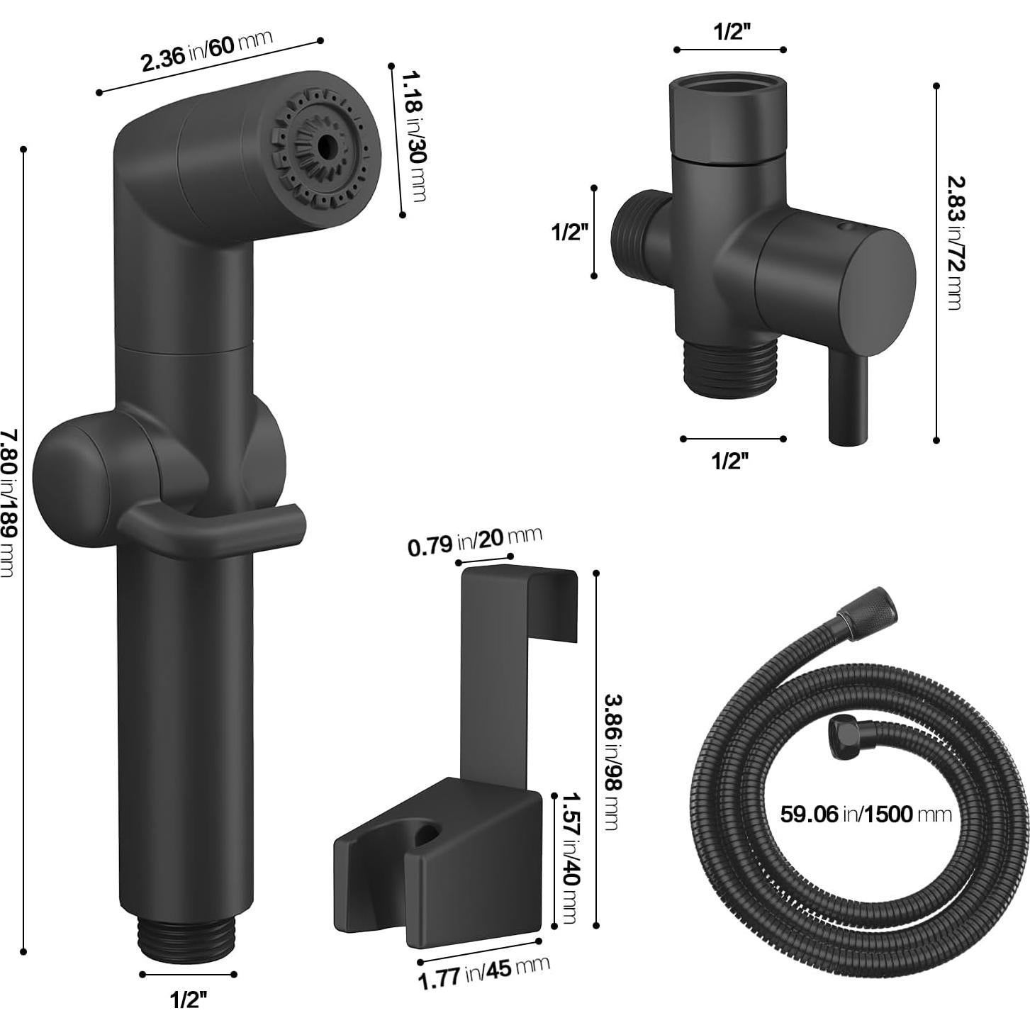 KAIYING Pulverizador de Bidet de Mano Negro 149,86 cm