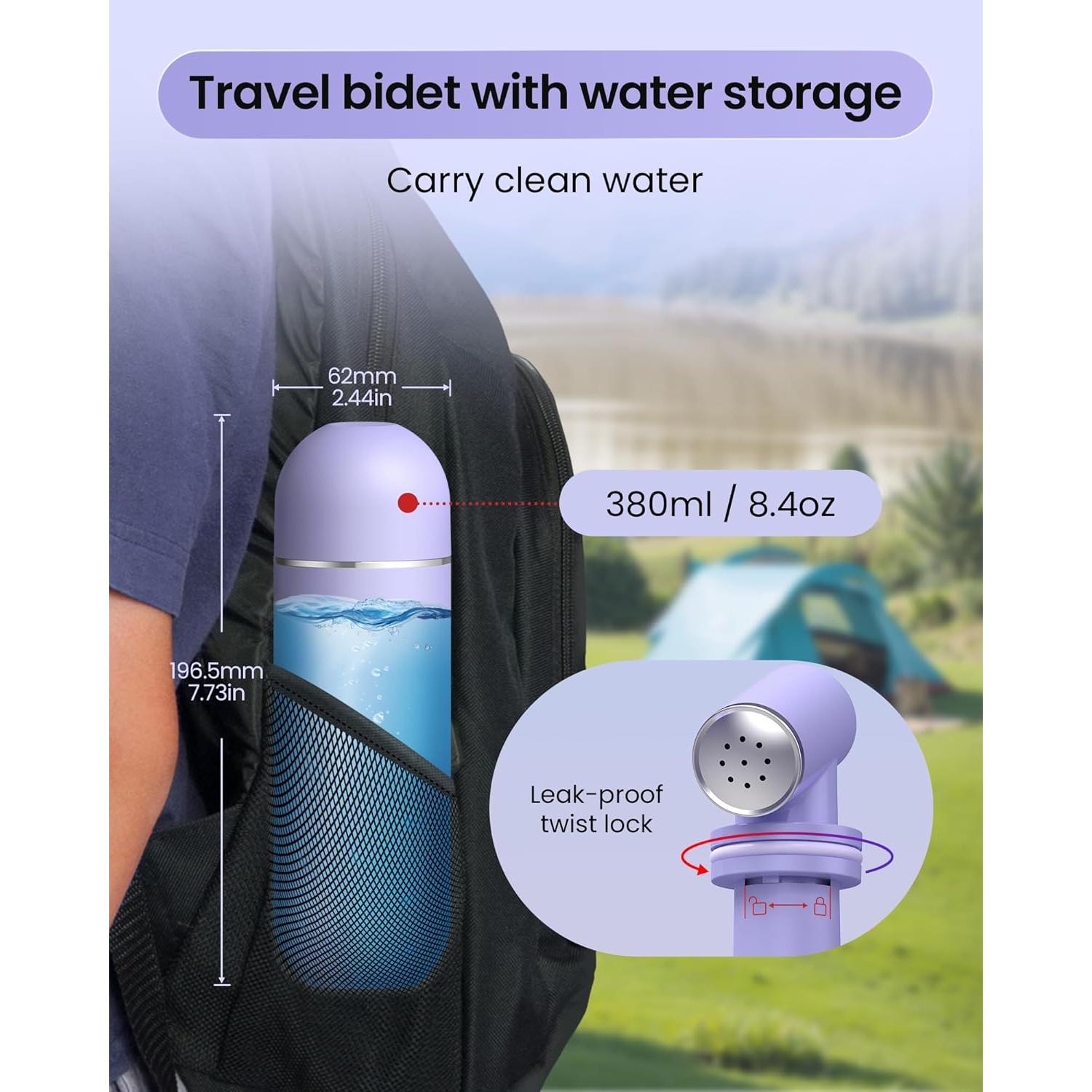 Bidet portátil para viaje 380ml Rociador manual Púrpura