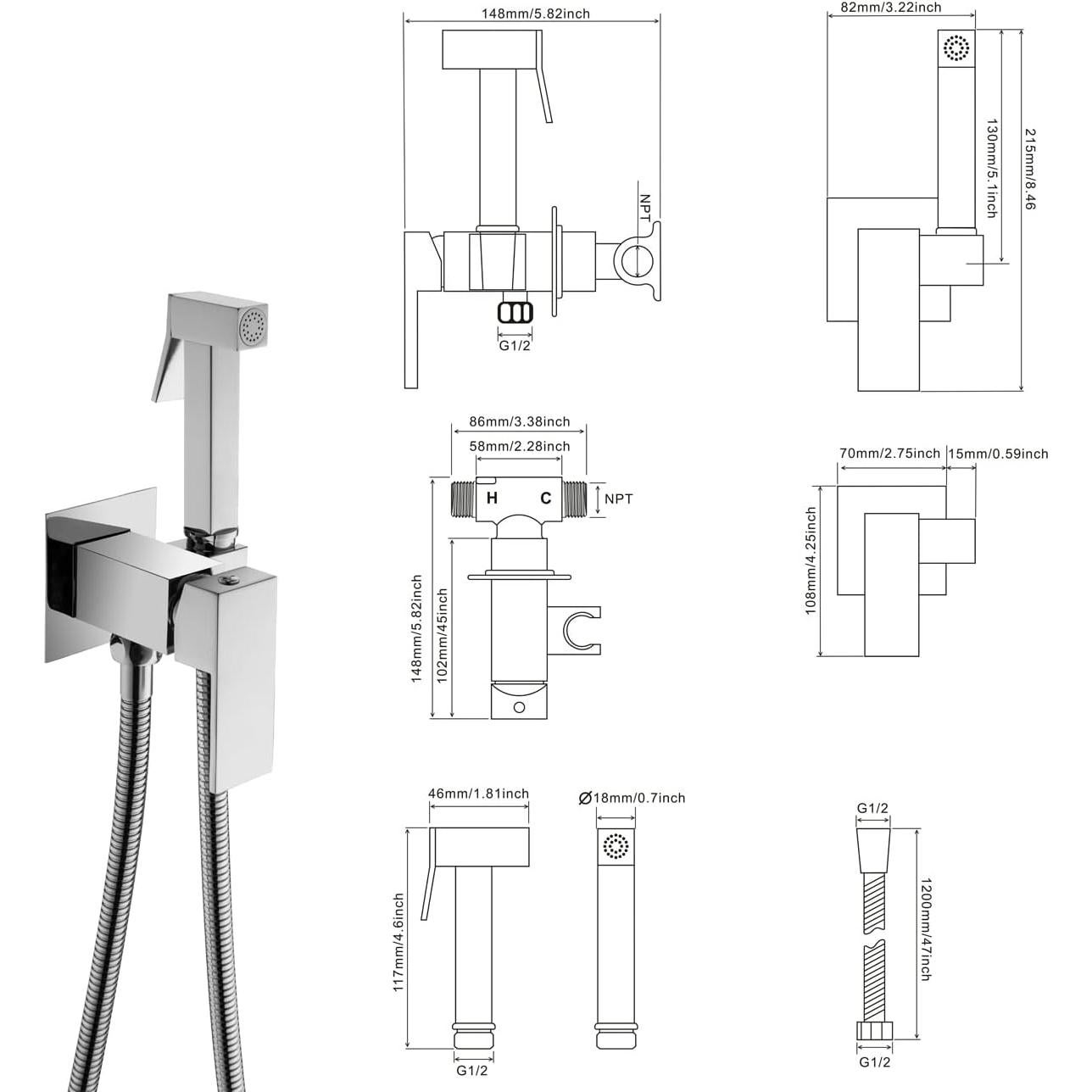 Rociador de Bidet de Mano Gaosin Cromo Agua Caliente y Fría