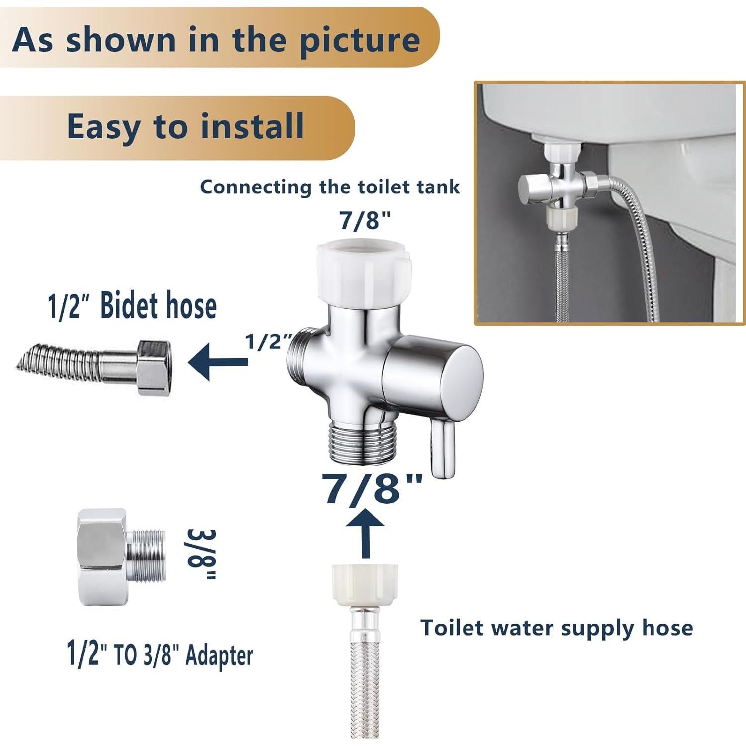 Adaptador T para Bidet YRDL con Válvula de Cierre Cromo