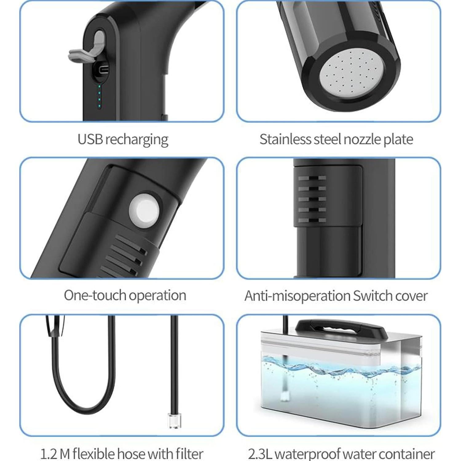 Rociador de Bidet Portátil Rutell 2.3L Recargable USB Negro