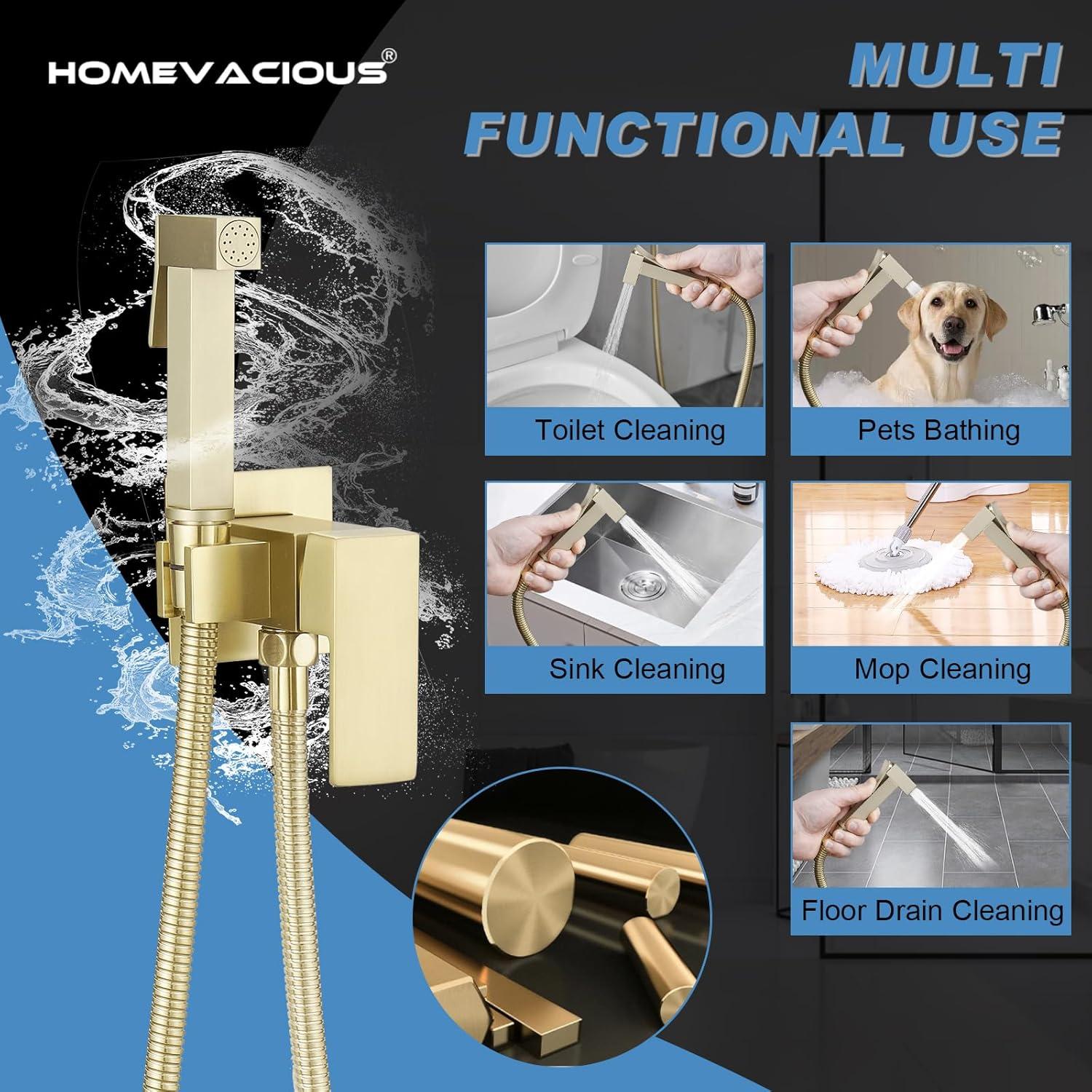 Rociador de Bidet Homevacious Oro Cepillado Ajustable 1.60kg