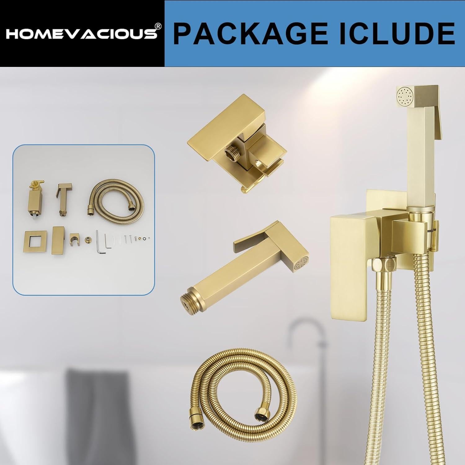 Rociador de Bidet Homevacious Oro Cepillado Ajustable 1.60kg
