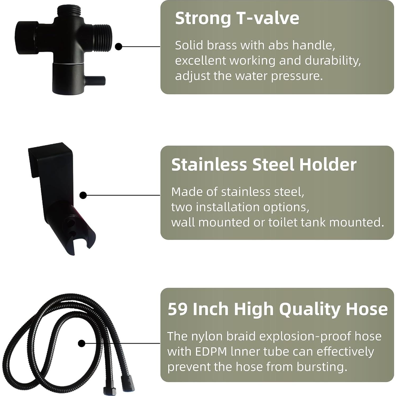 Rociador de Bidet de Mano Rulism con Válvula T y Manguera 149,86 cm