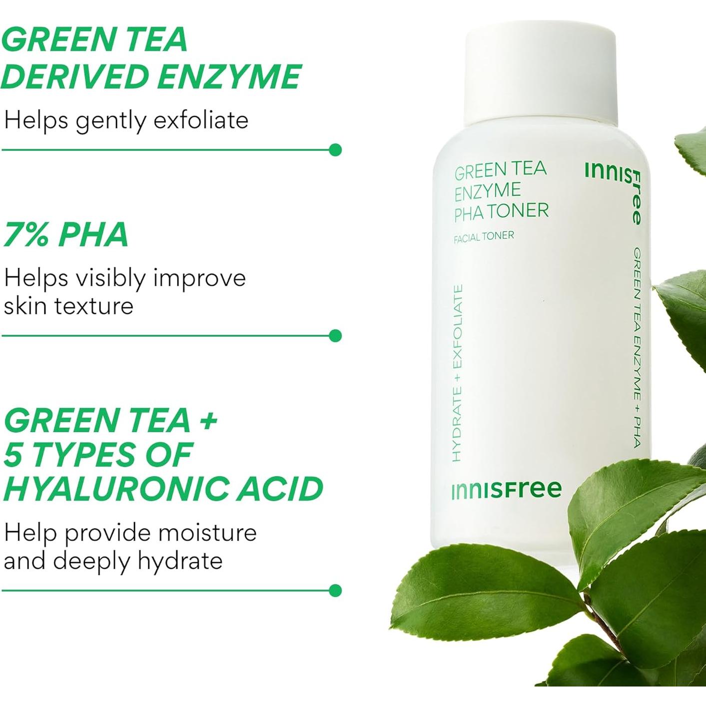 Tónico Hidratante Innisfree Té Verde 150 ml PHA Ácido Hialurónico