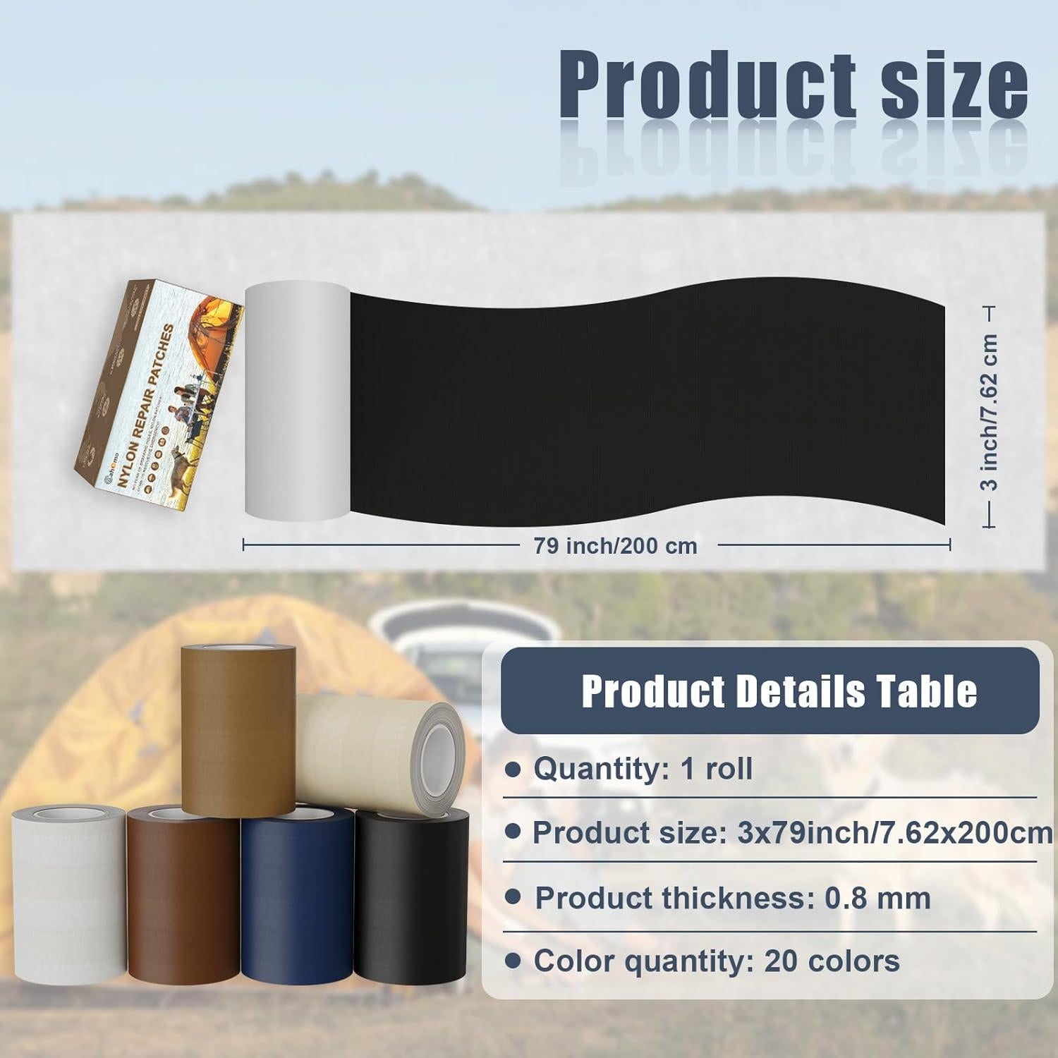 Parche de reparación autoadhesivo nylon Cahomo 7,62x200 cm Negro