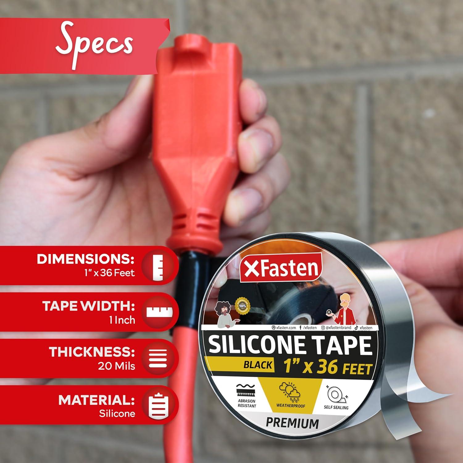 Cinta de Silicona Auto Fusionante XFasten 2.54cm x 10.97m Negra