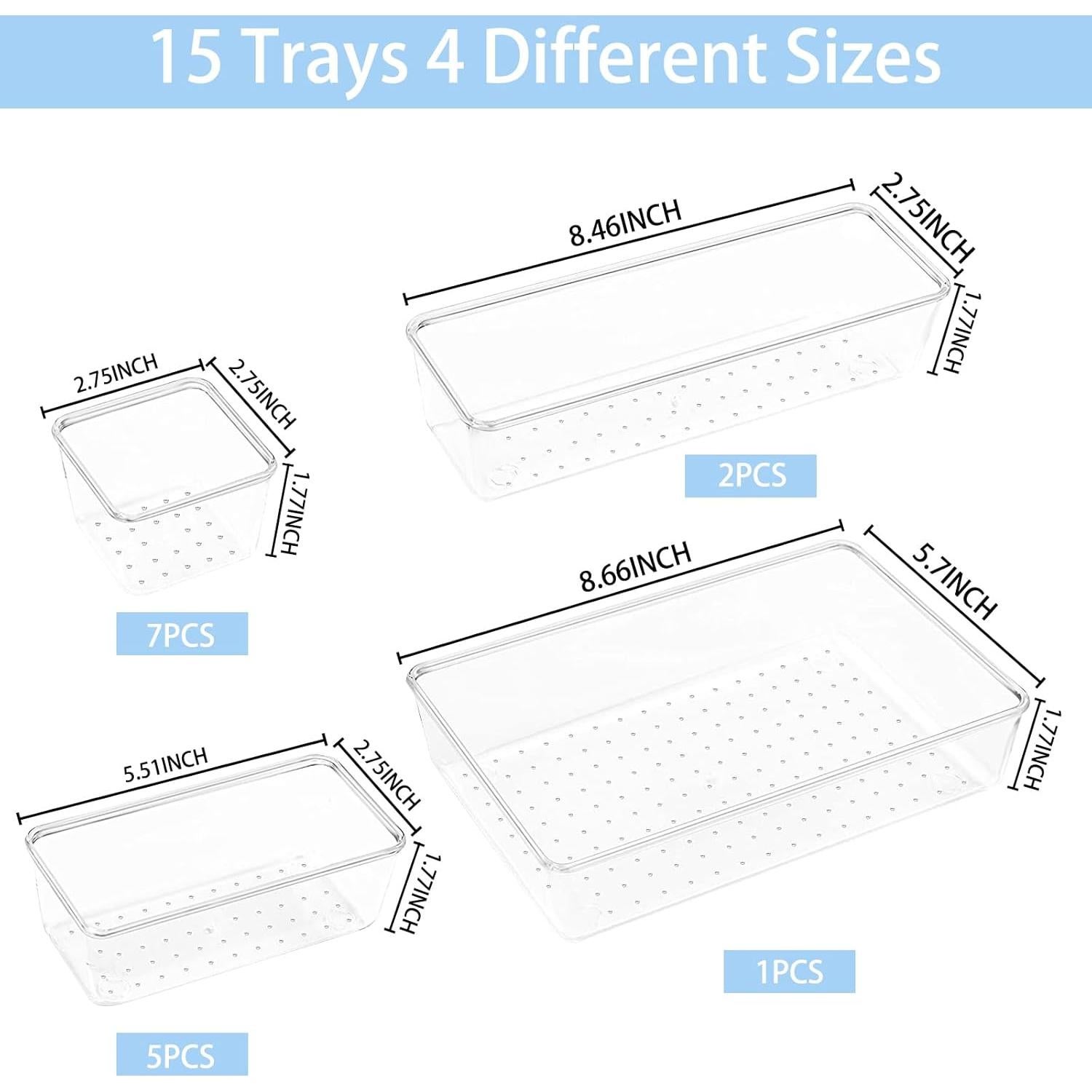 Juego de Organizadores de Cajones Manalete 15 Piezas Transparente