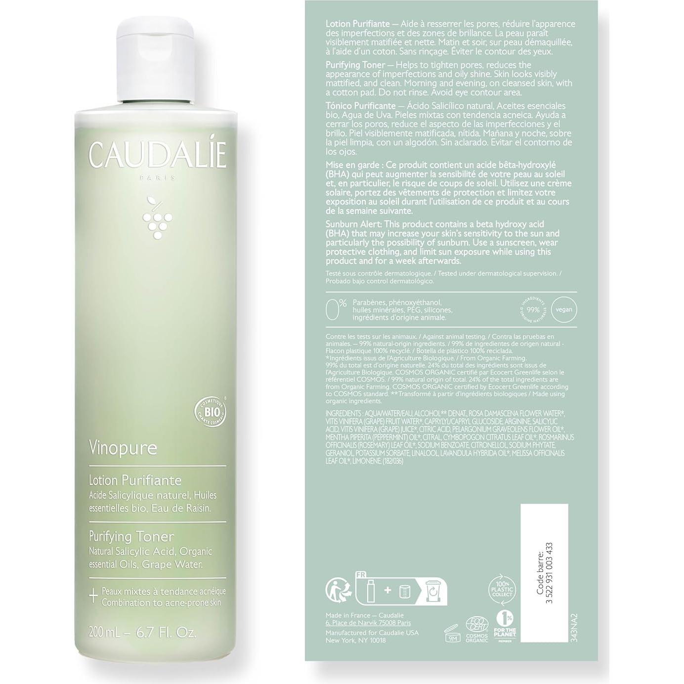 Tónico Minimizador de Poros Caudalie Vinopure 198 ml