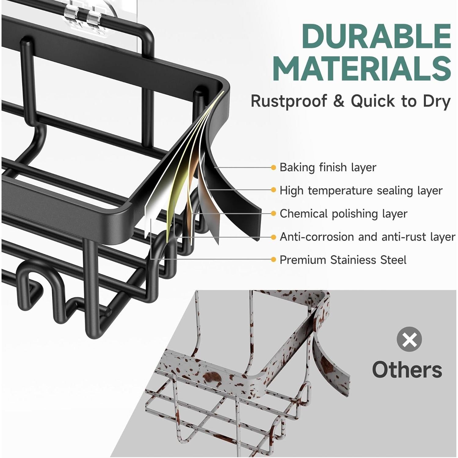 Caddy de Ducha Veken 6 Piezas Acero Inoxidable Negro