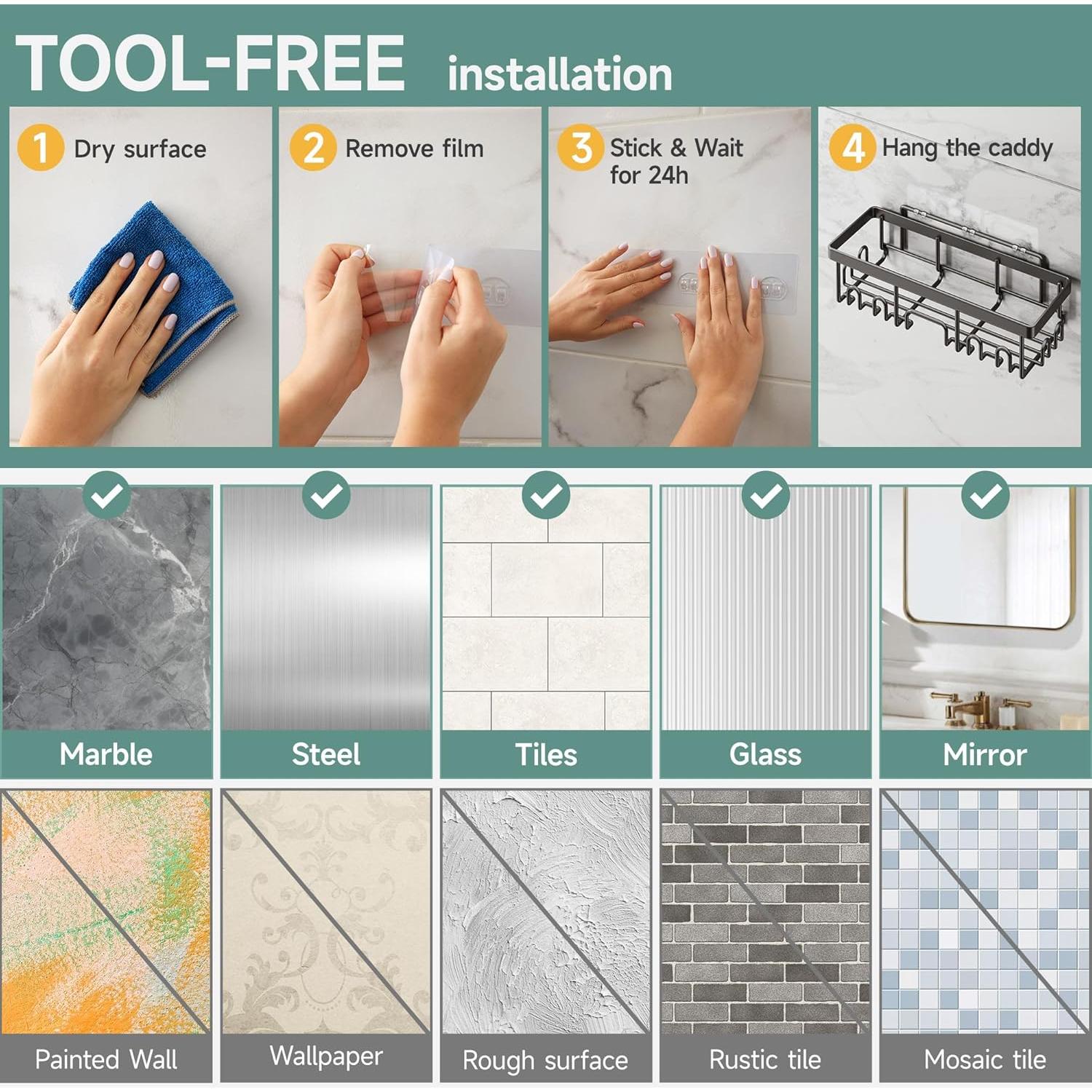 Caddy de Ducha Veken 6 Piezas Acero Inoxidable Negro