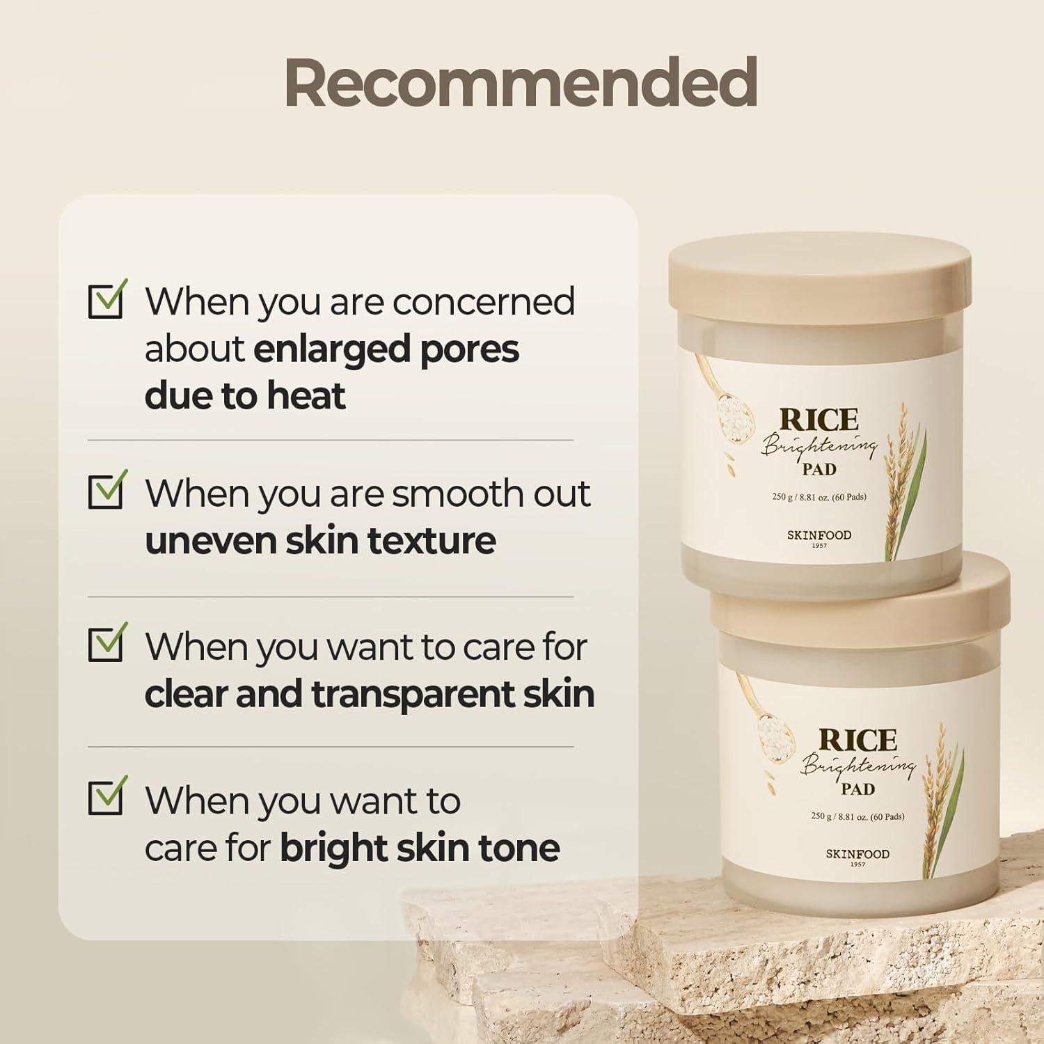 Almohadillas Tonificantes de Arroz Skinfood 60 Unidades