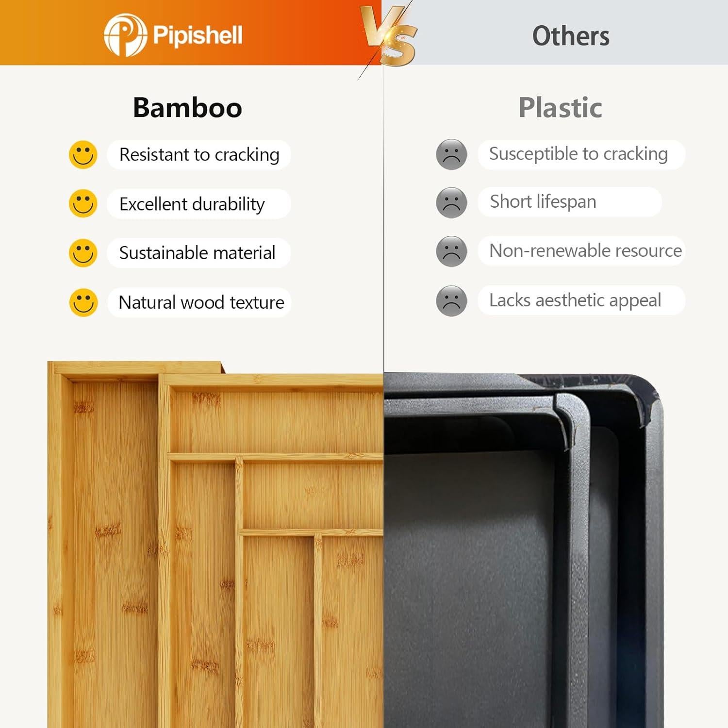 Organizador de Cajones Pipishell de Bambú Ajustable 49.8 cm