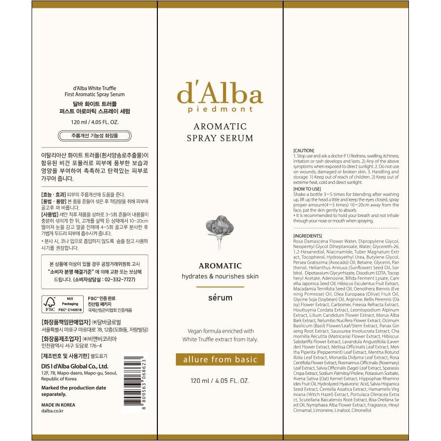 Serum en Spray Aromático d'Alba Piedmont 120 ml Hidratante